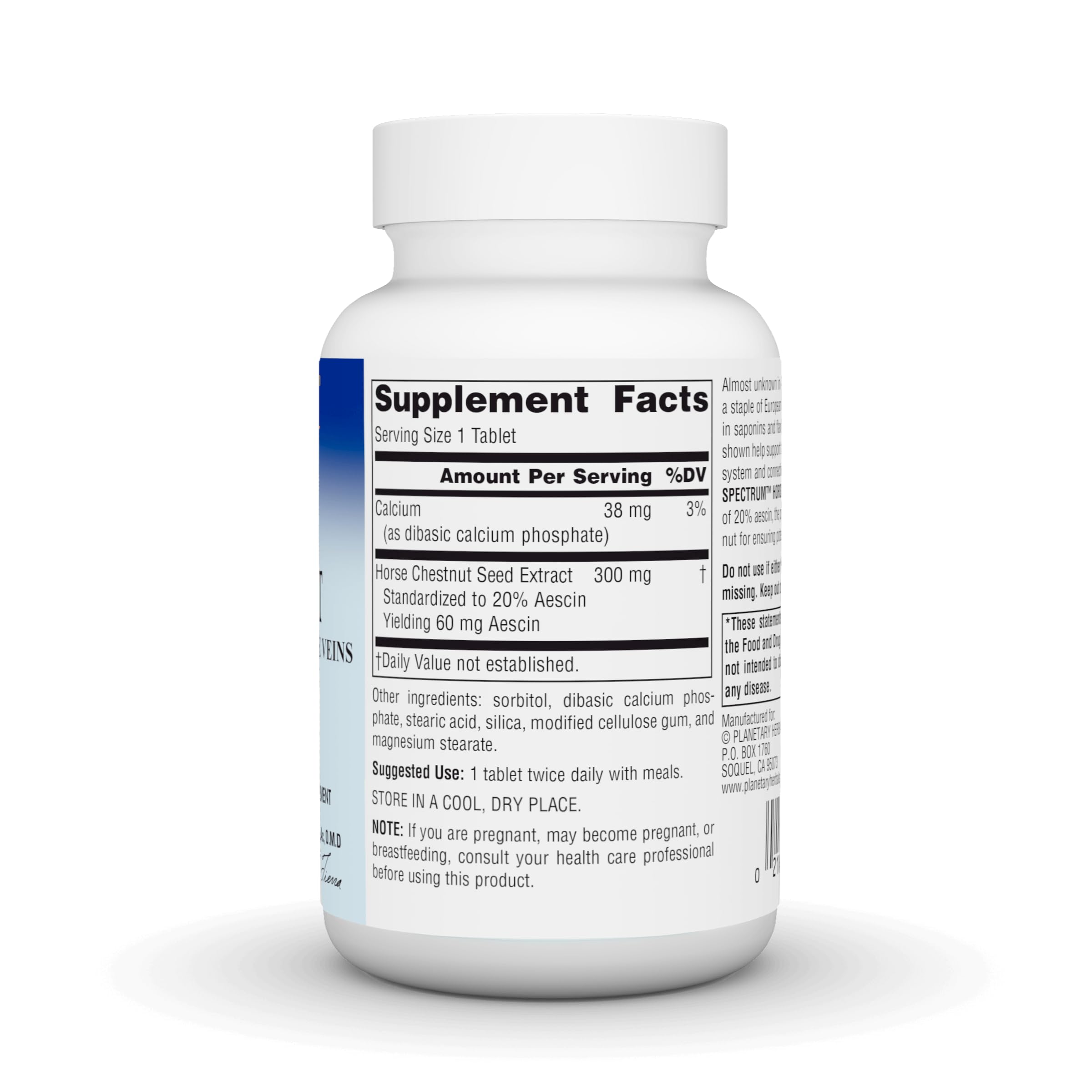 Planetary Herbals Full Spectrum Horse Chestnut 300mg supplement back view