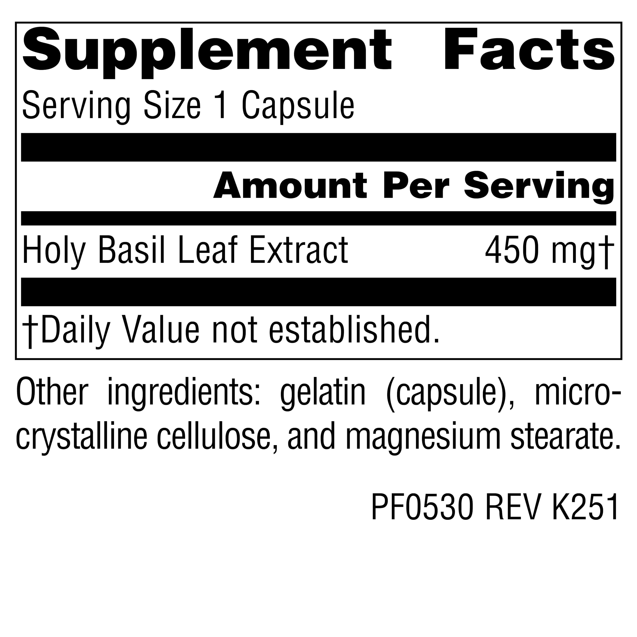 Planetary Herbals Holy Basil Extract 450mg Capsules side view