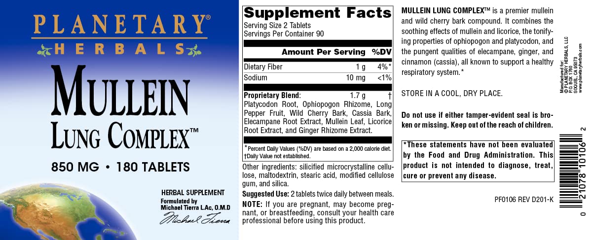 Planetary Herbals Mullein and Wild Cherry Bark Compound packaging