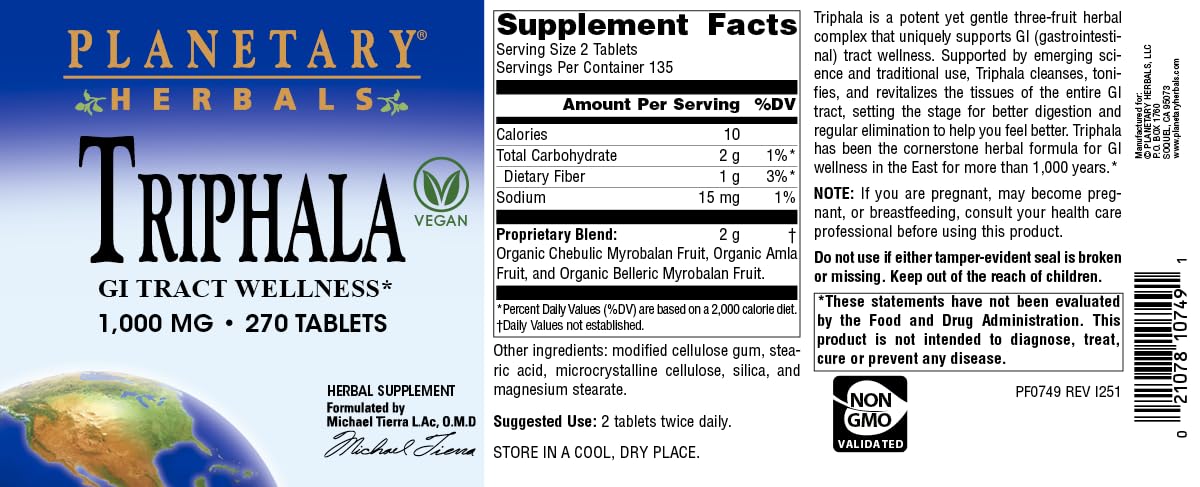 Planetary Herbals Triphala 386g supplement in a lifestyle setting