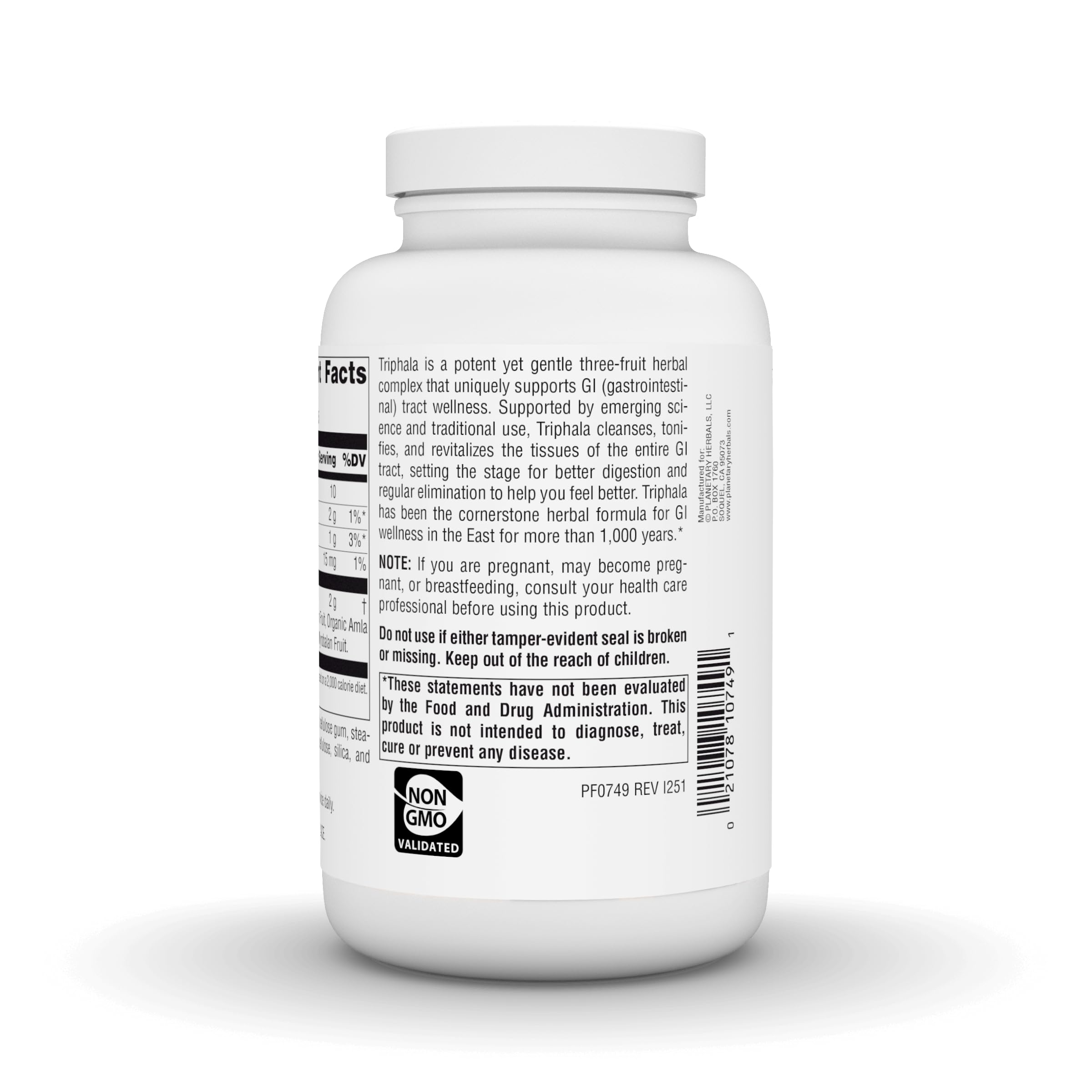 Planetary Herbals Triphala 386g supplement label close-up