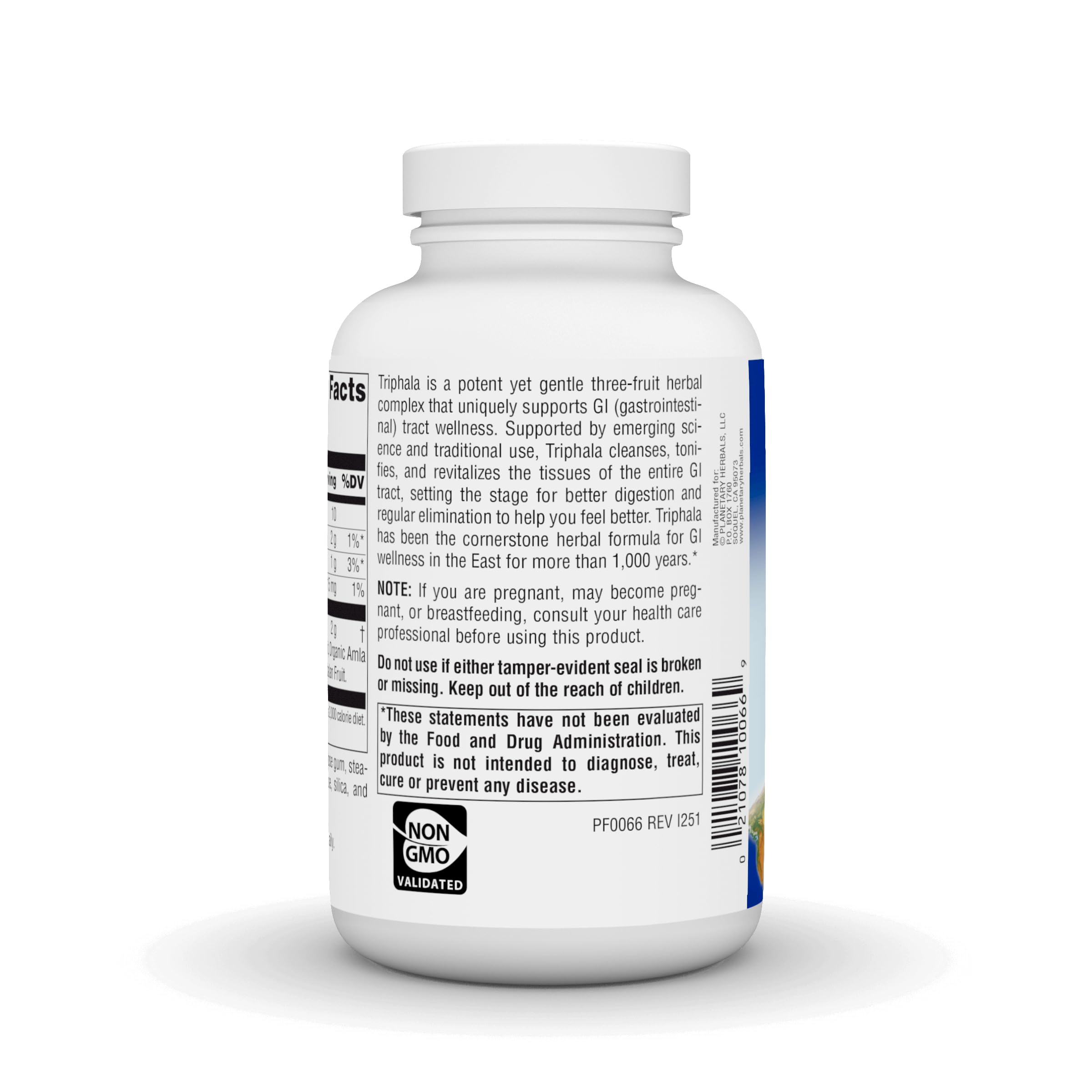 Planetary Herbals Triphala 500mg Herbal Supplement tablets close-up