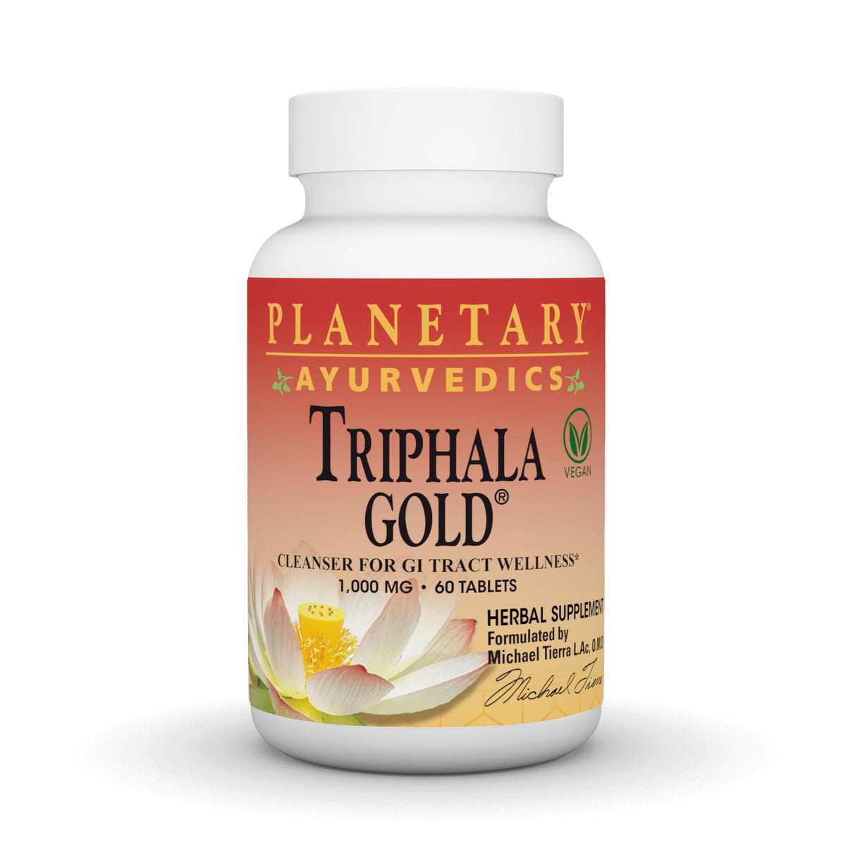 Planetary Herbals Triphala Gold 550mg Vegetarian Capsules front view
