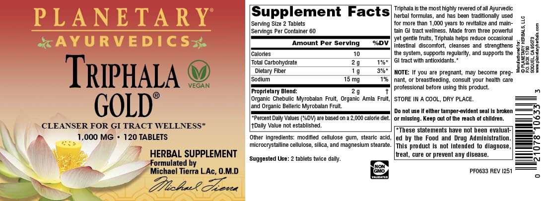 Planetary Herbals Triphala Herbal Supplement 168g tablet close-up