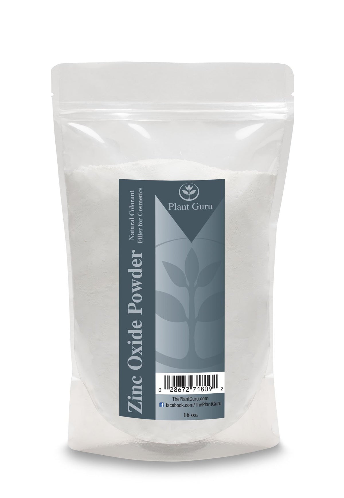 Plant Guru Zinc Oxide Powder USP Grade 454g front view in sealed pouch
