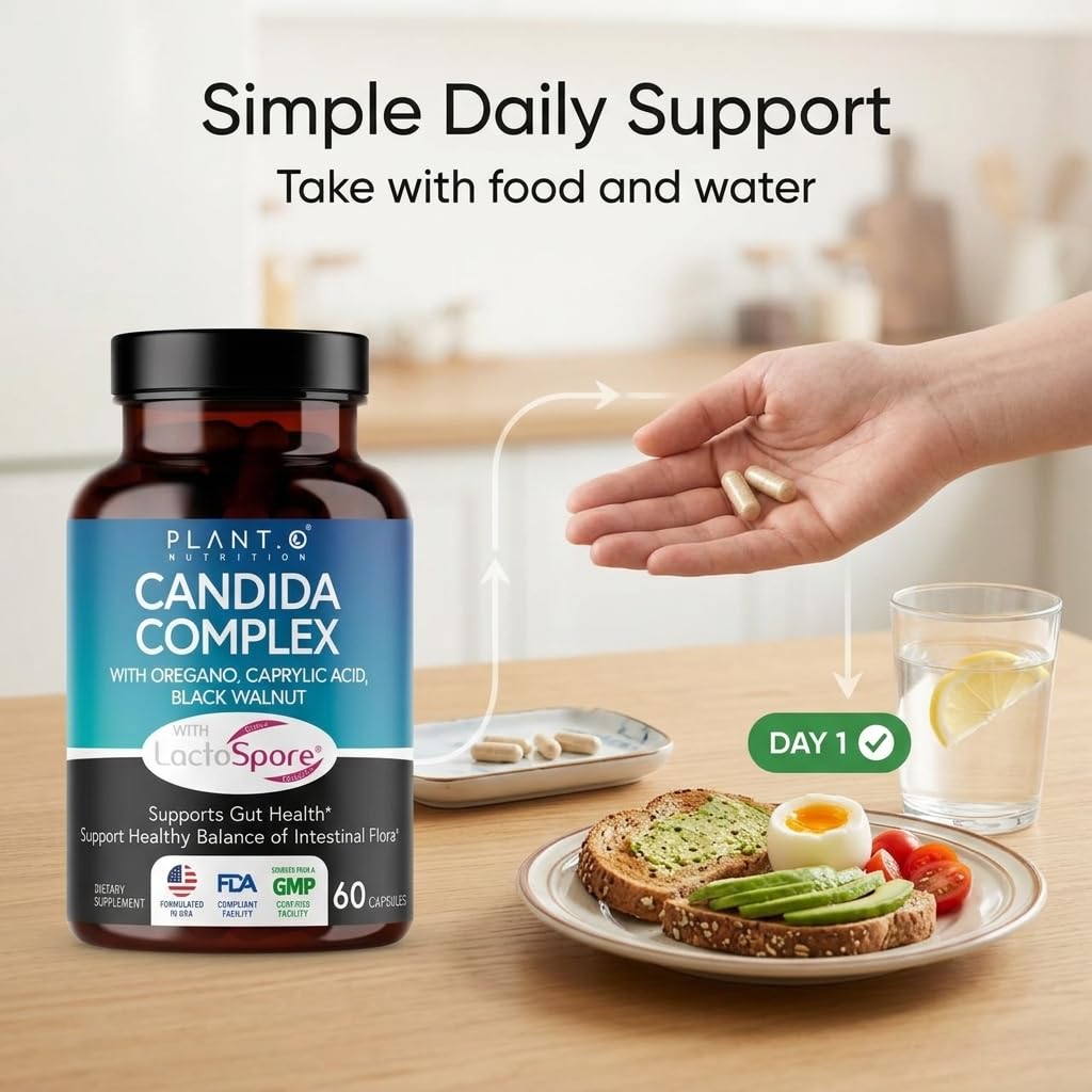 PLANT.O NUTRITION Candida Support Supplement 60 Capsules packaging