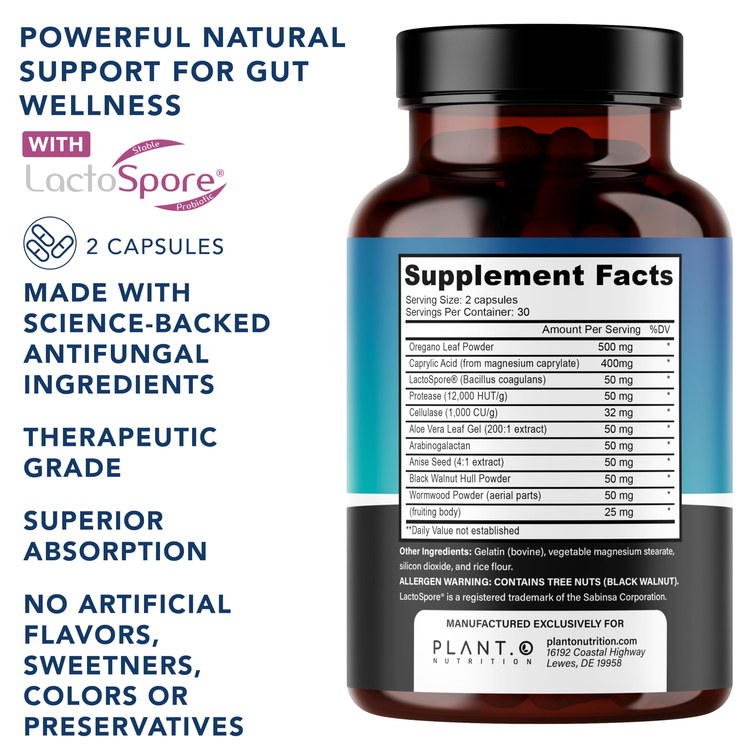 PLANT.O NUTRITION Candida Support Supplement 60 Capsules side view