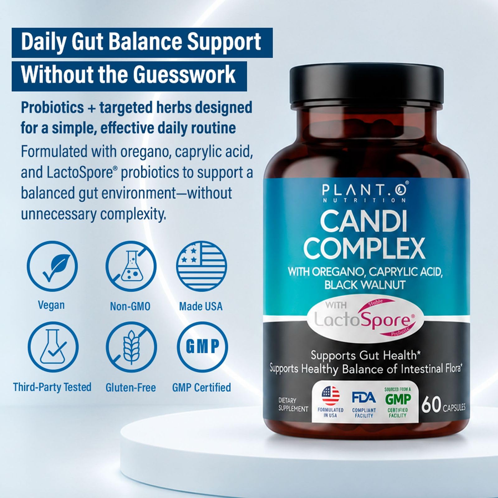 PLANT.O NUTRITION Candida Support Supplement 60 Capsules with ingredients