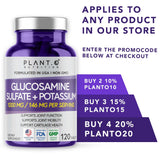 PLANT.O NUTRITION Glucosamine Sulfate Supplement 1000mg on a wooden table