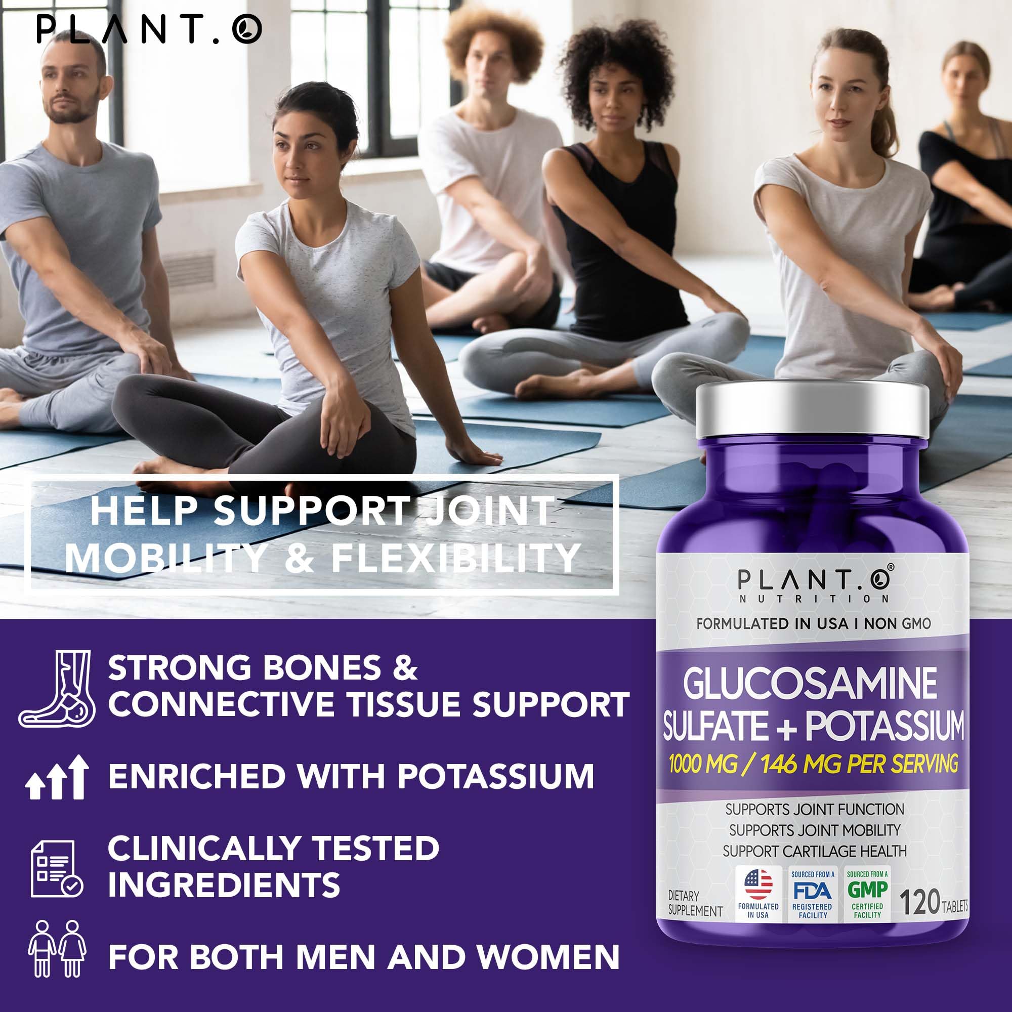 PLANT.O NUTRITION Glucosamine Sulfate Supplement 1000mg packaging