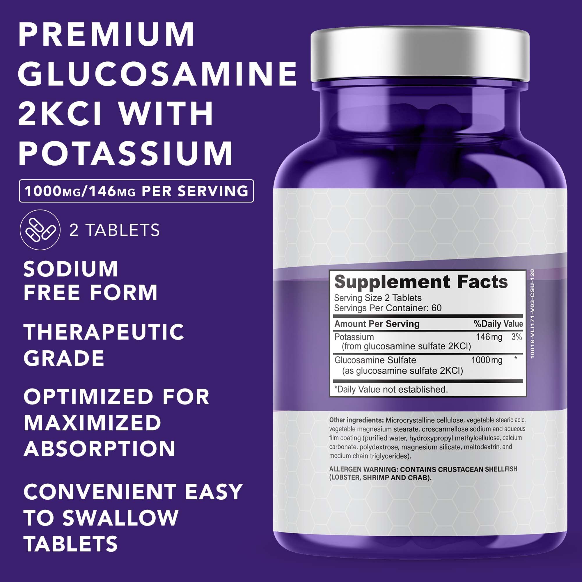 PLANT.O NUTRITION Glucosamine Sulfate Supplement 1000mg side view