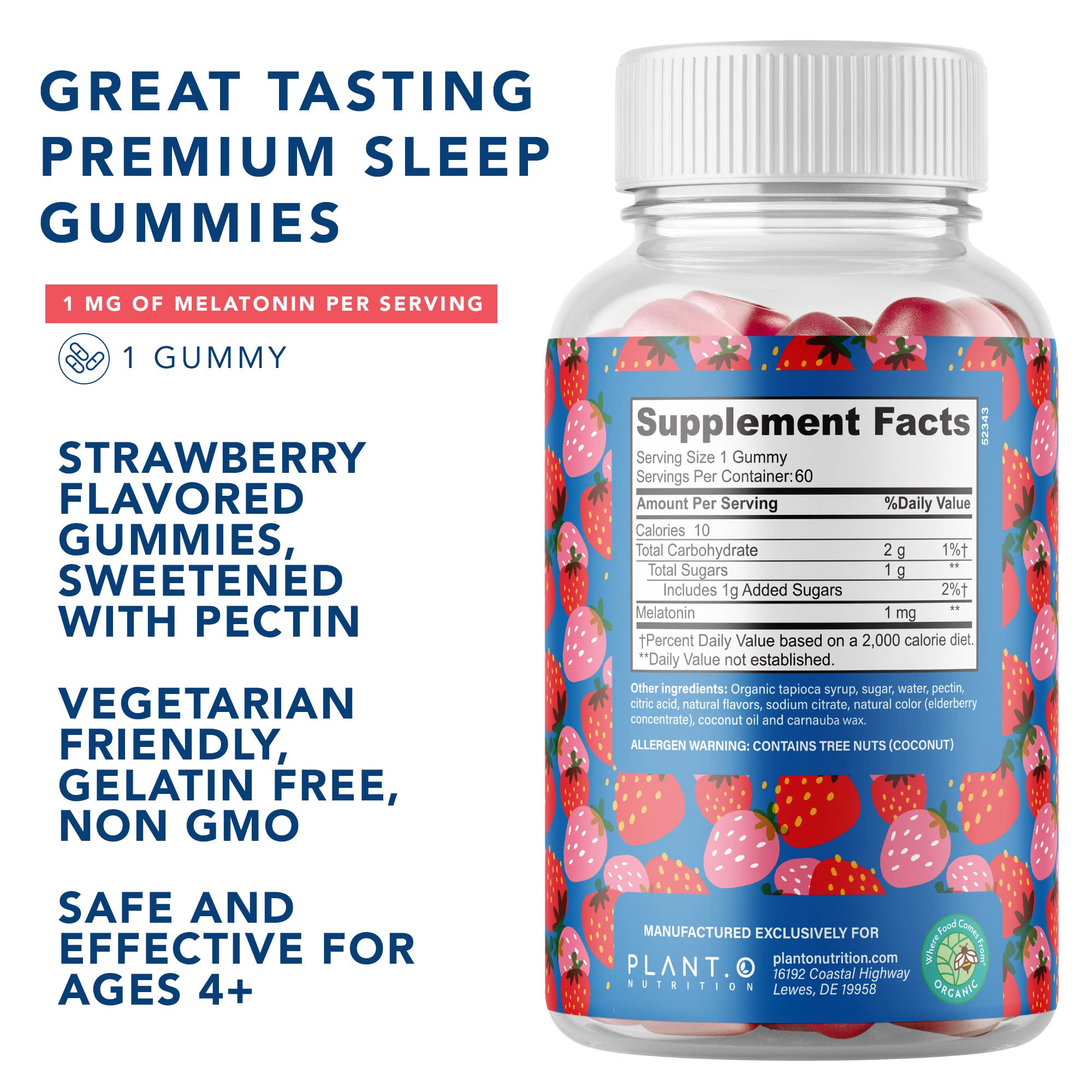 PLANT.O NUTRITION Kids Melatonin Gummies strawberry cream flavour