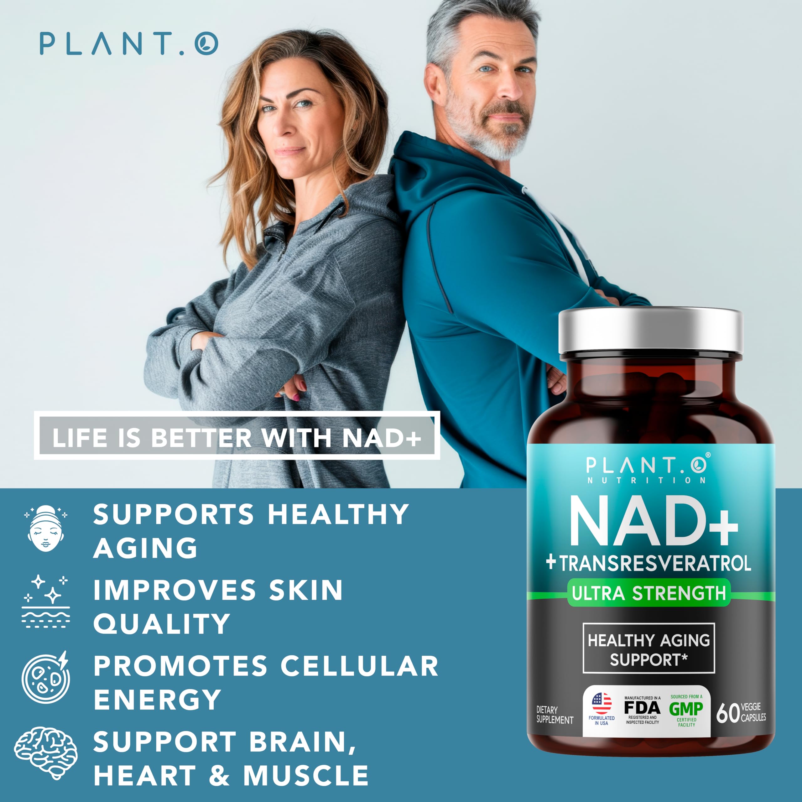 PLANT.O NUTRITION NAD+ Resveratrol Supplement back view