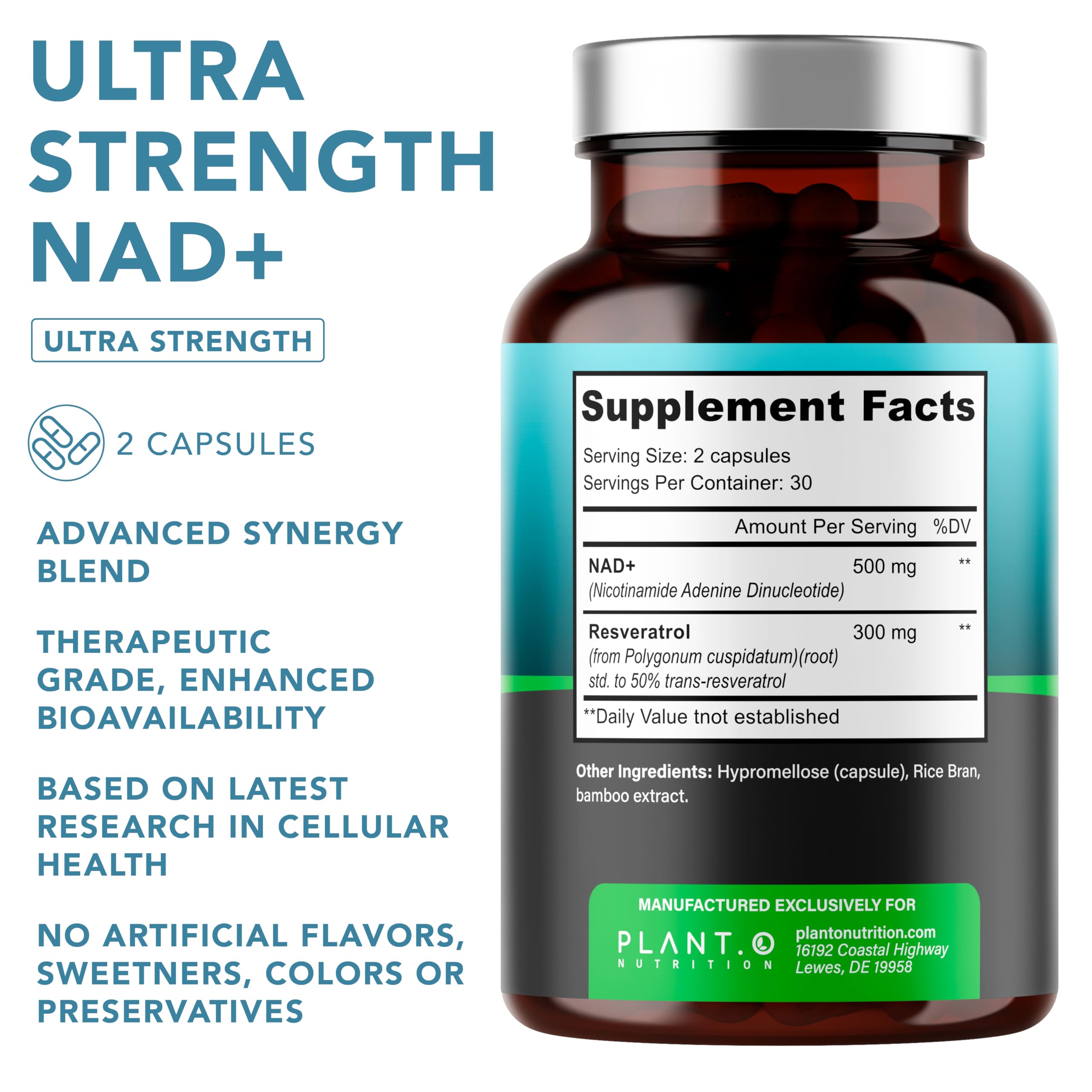 PLANT.O NUTRITION NAD+ Resveratrol Supplement side view