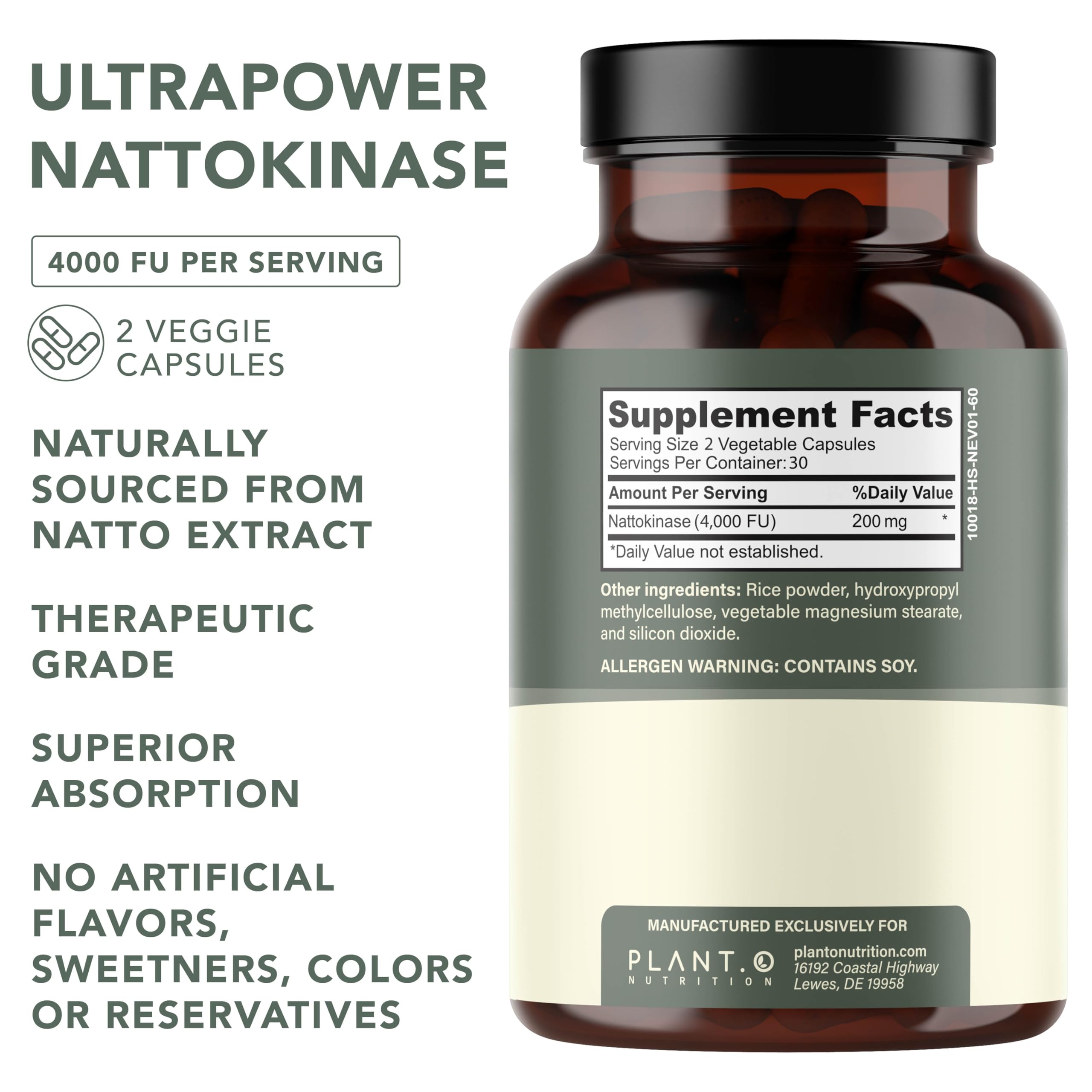 PLANT.O NUTRITION Nattokinase Supplement 60 vegetarian capsules