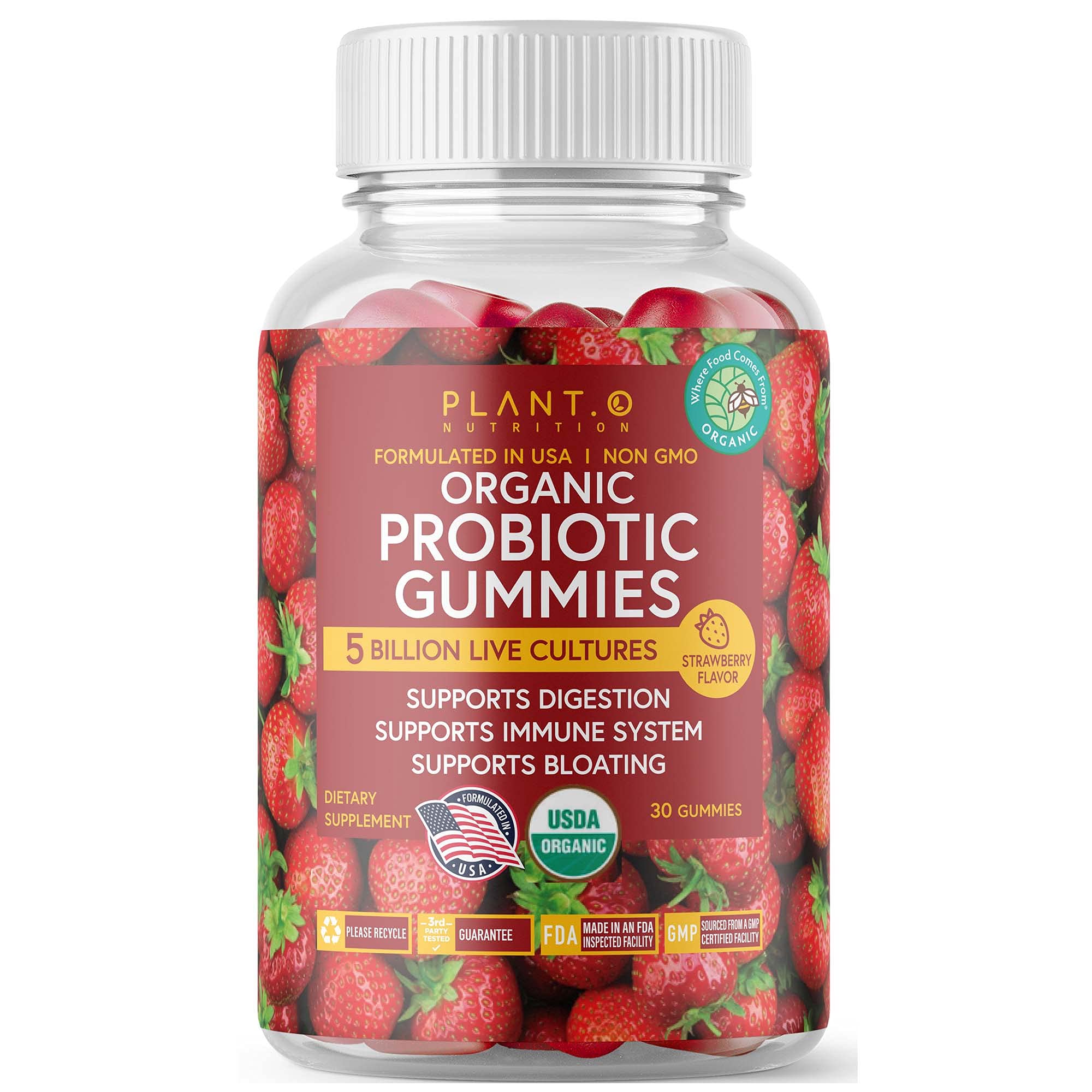 PLANT.O NUTRITION Probiotic Gummies bottle front view