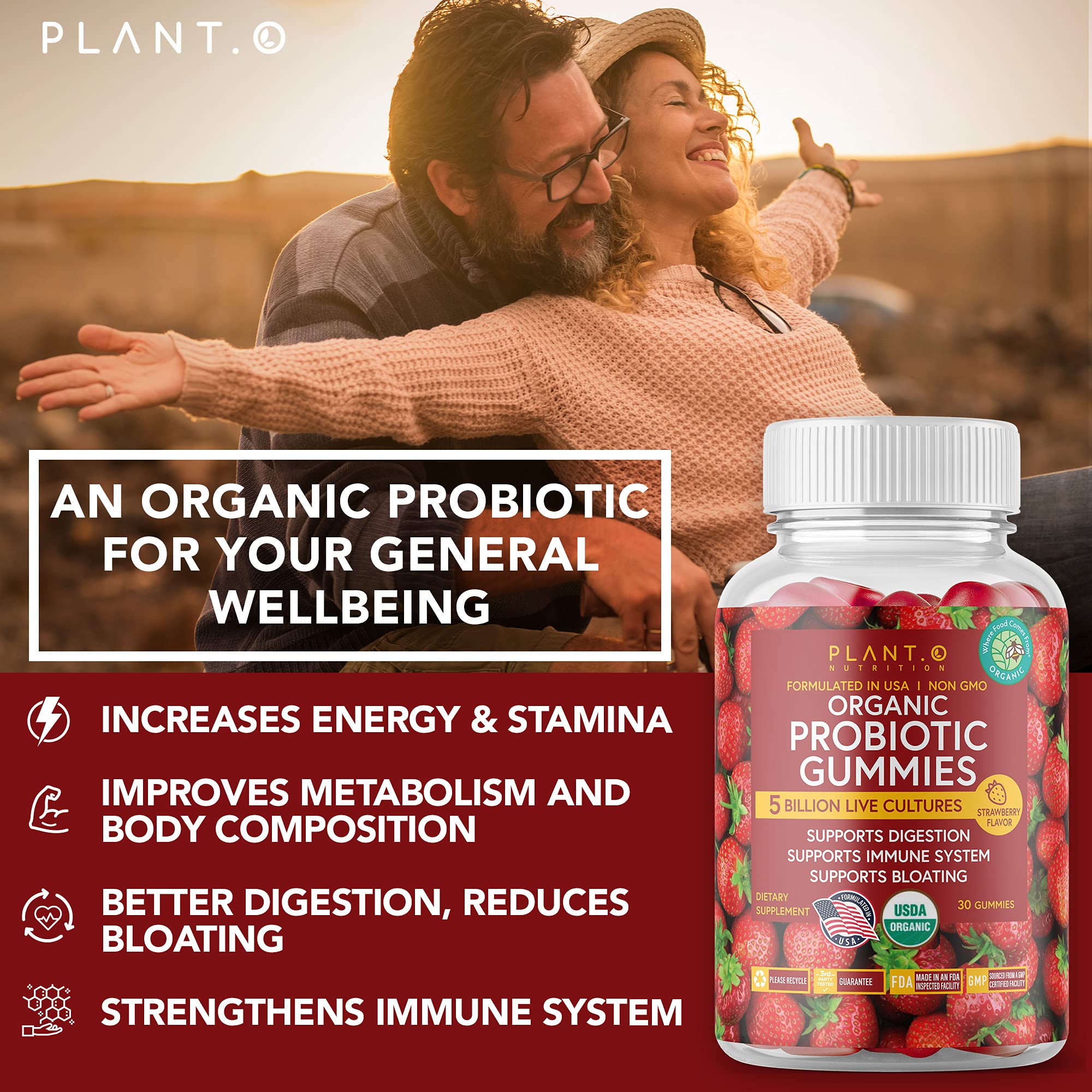PLANT.O NUTRITION Probiotic Gummies packaging side view