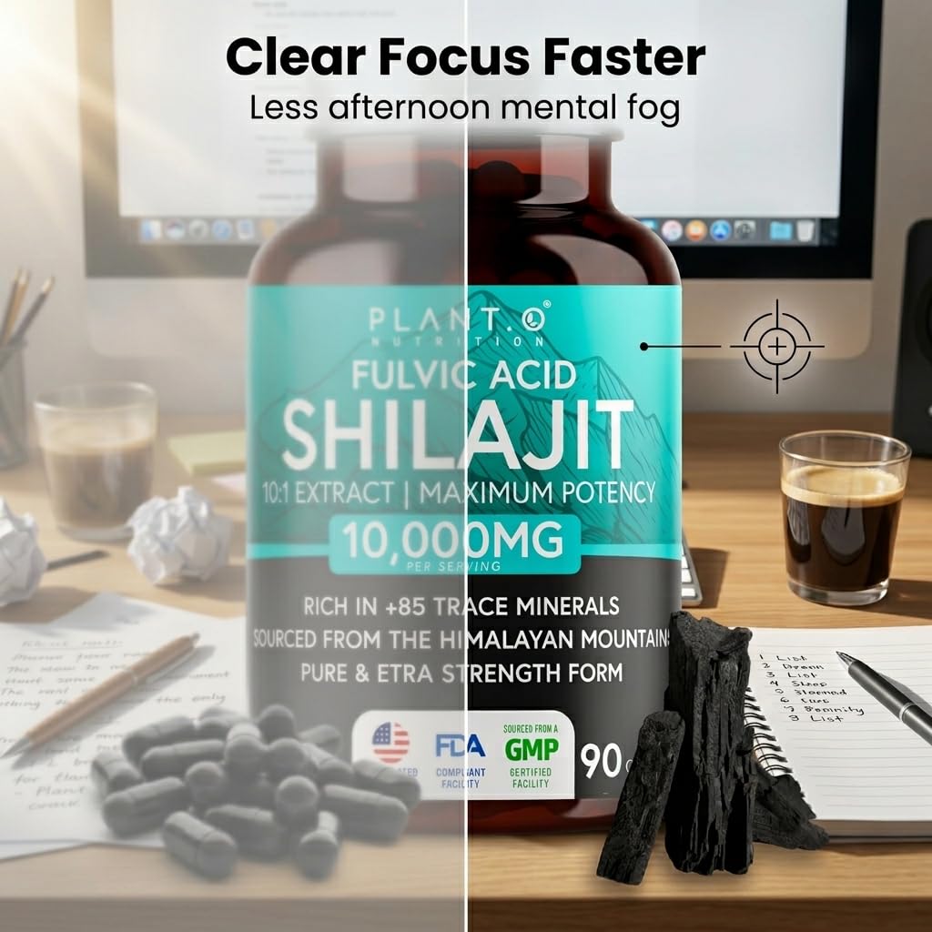 PLANT.O NUTRITION Shilajit Extract Capsules on a wooden table