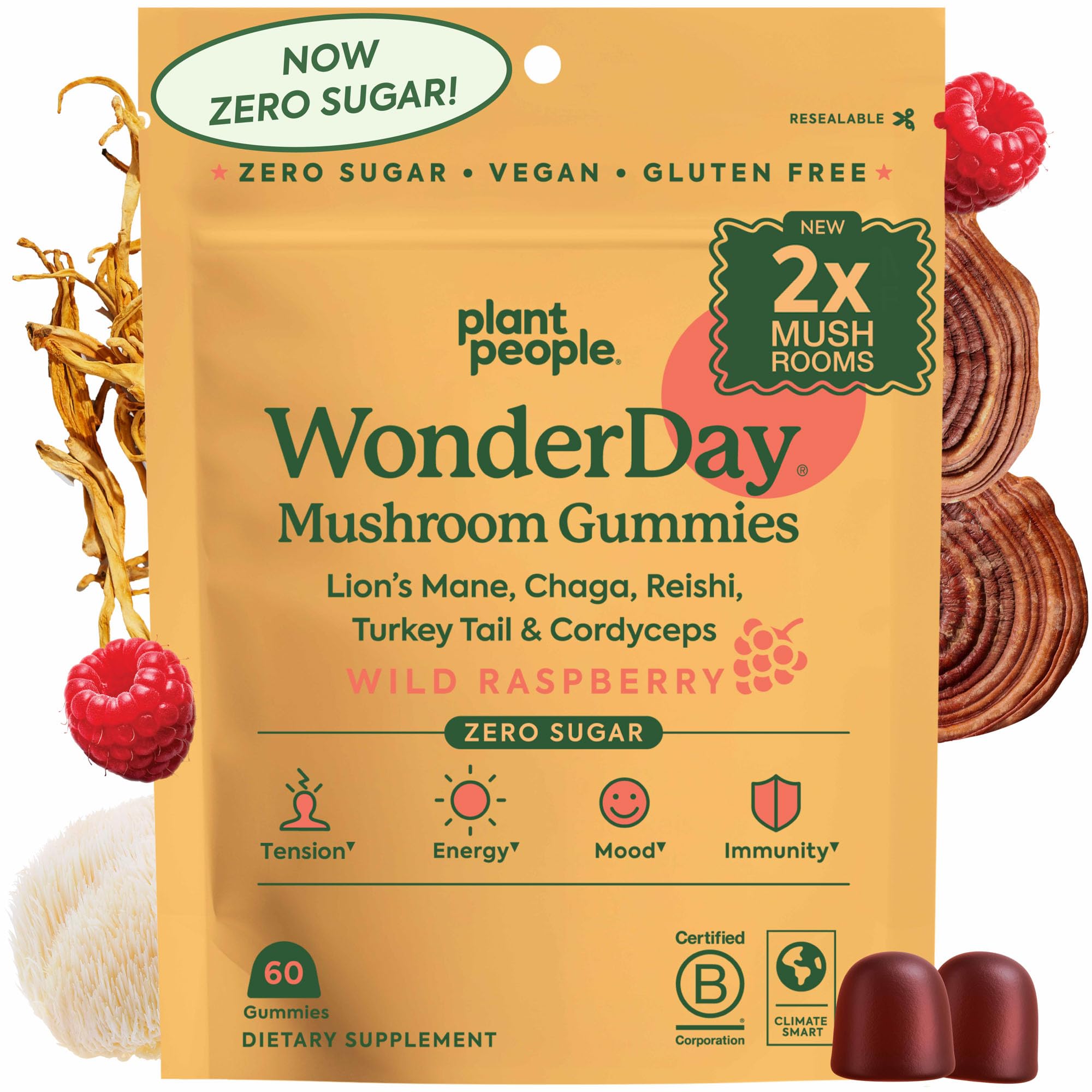 Plant People Mushroom Gummies front view in resealable pouch