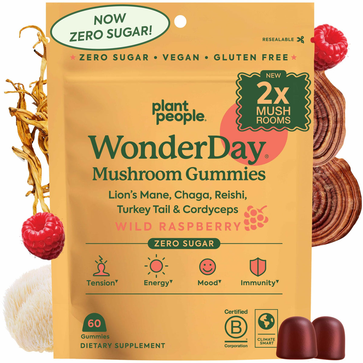 Plant People Mushroom Gummies front view in resealable pouch