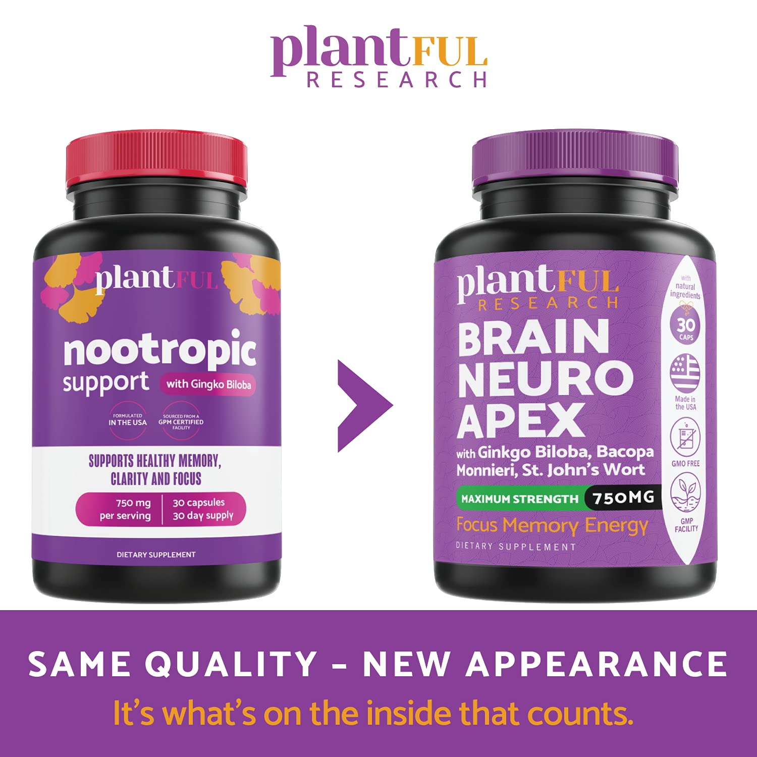 PLANTFUL RESEARCH Ginkgo Biloba Brain Supplement 50mg capsules in a hand