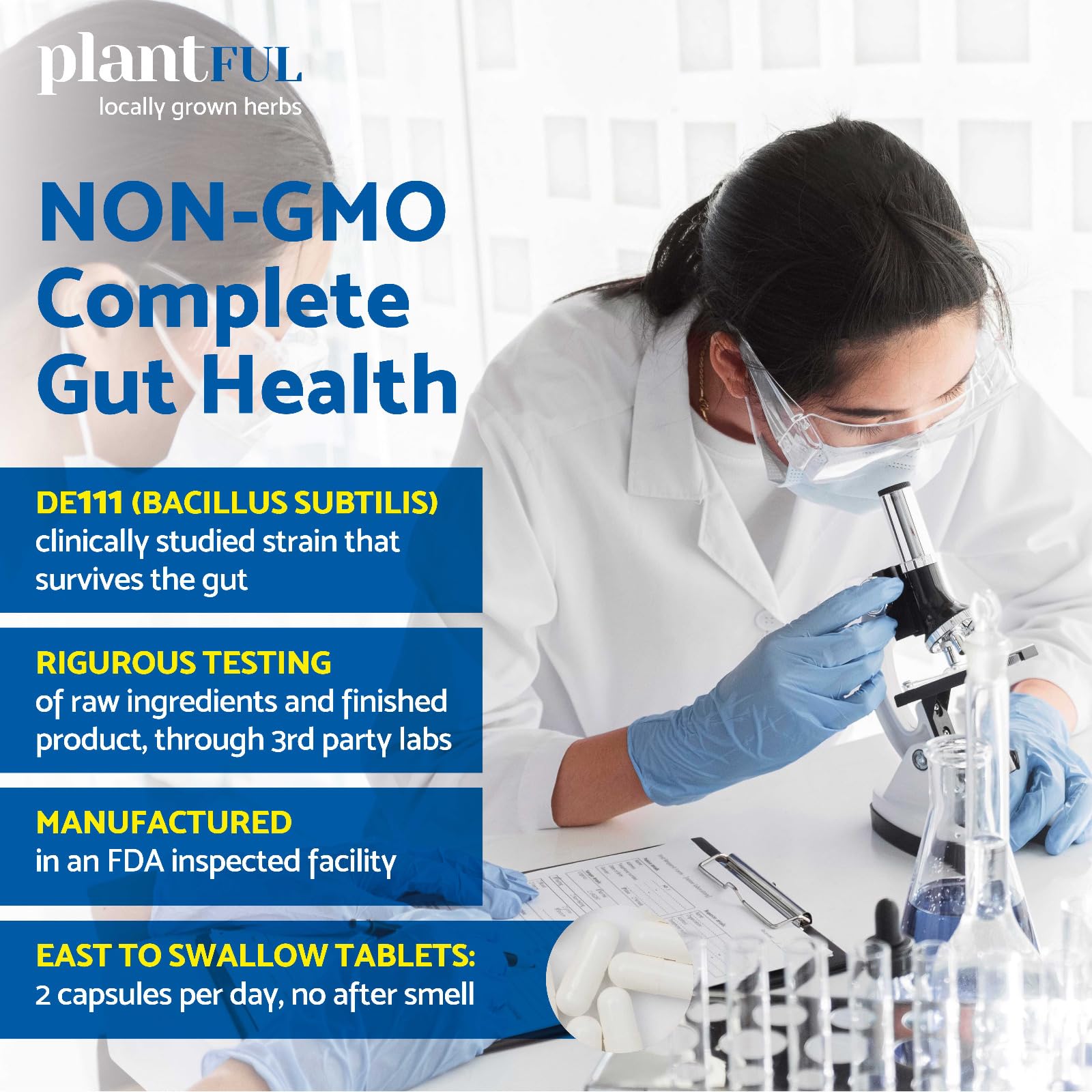 PLANTFUL RESEARCH Prebiotic Probiotic daily Enzymes on kitchen counter