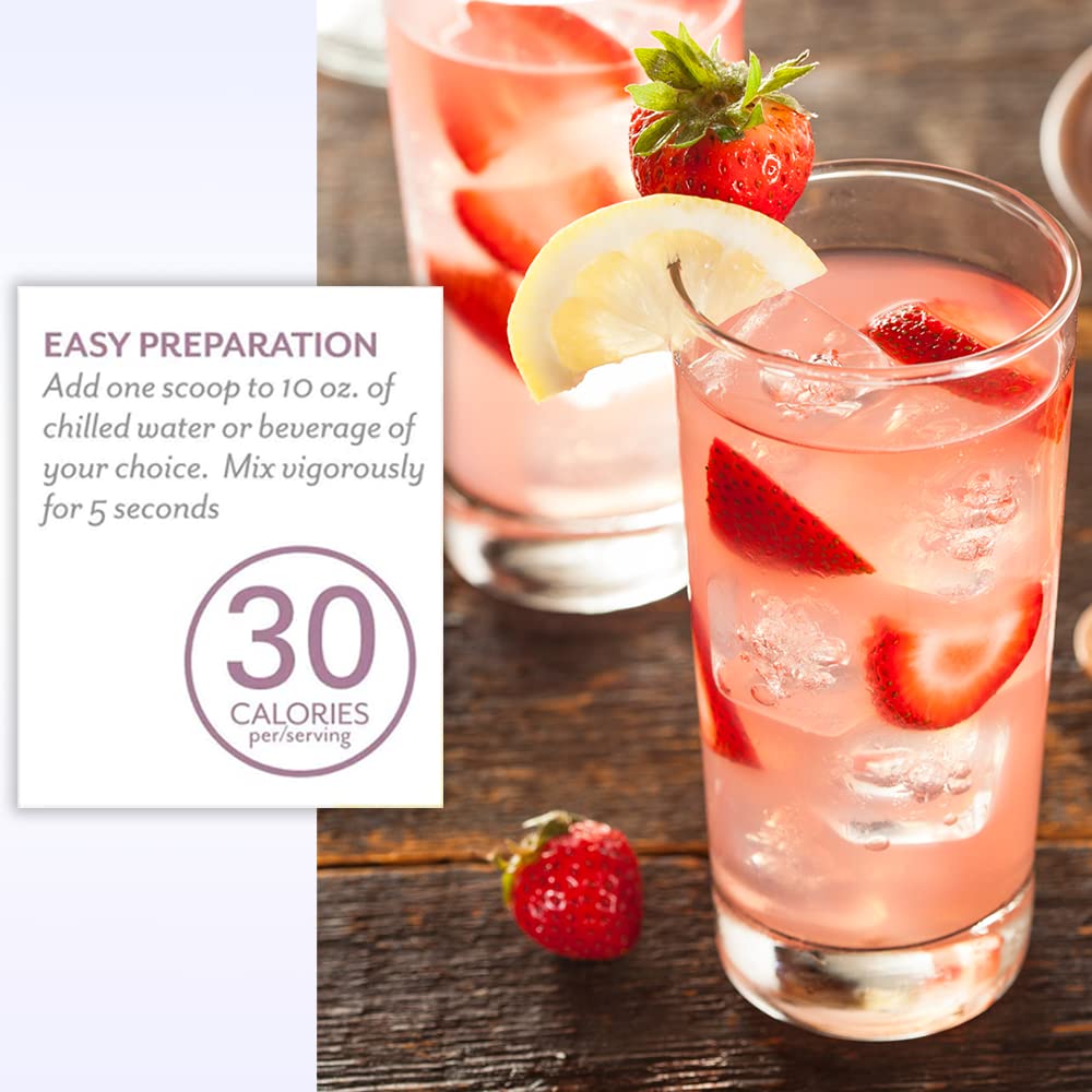 PlantFusion Collagen Beauty Strawberry Lemonade in a glass with water
