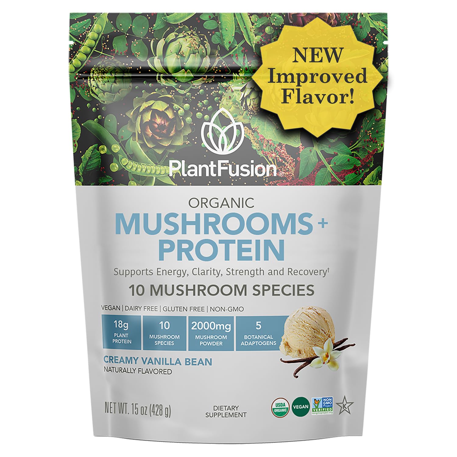 PlantFusion Mushroom Protein Powder 2000mg front view