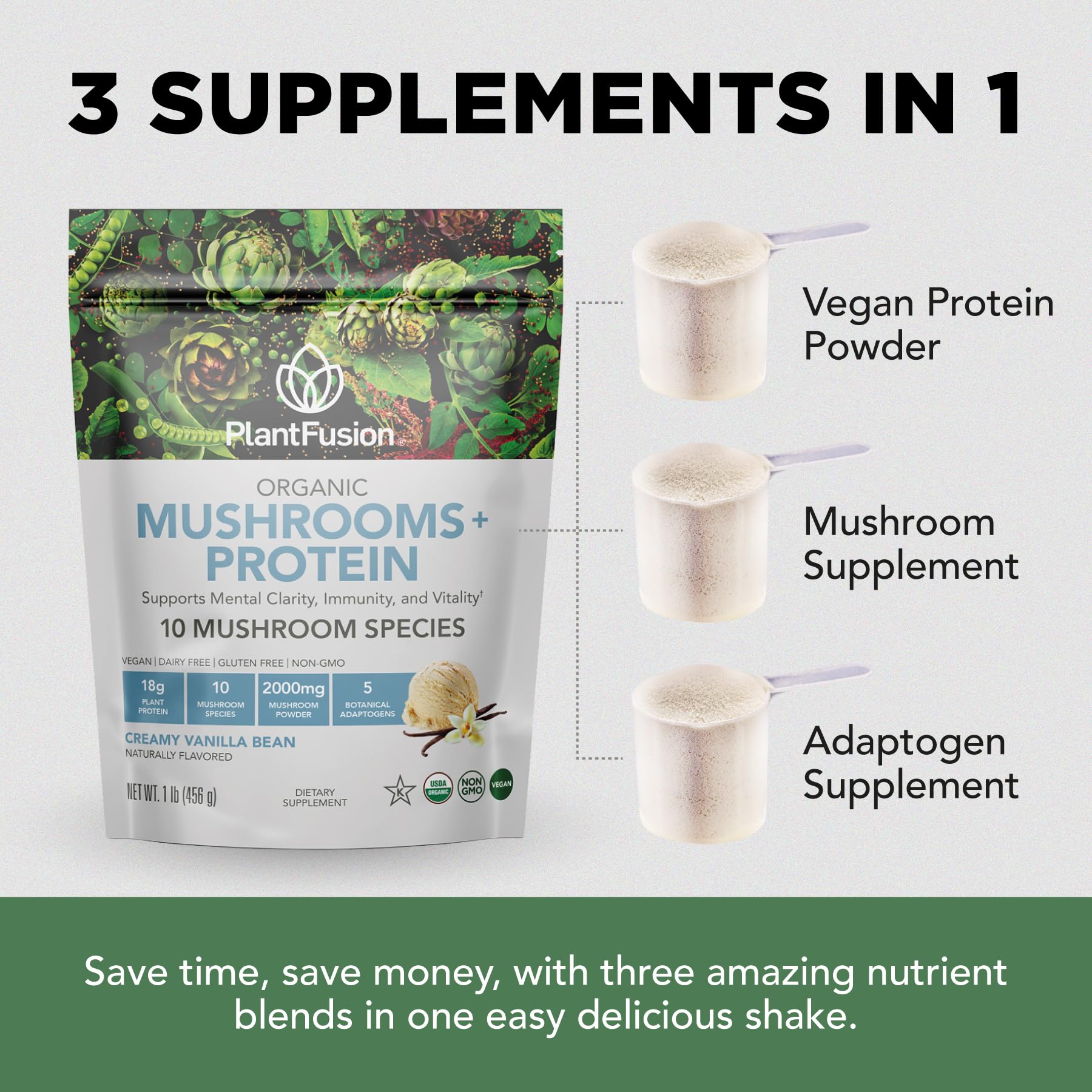 PlantFusion Mushroom Protein Powder 2000mg scoop
