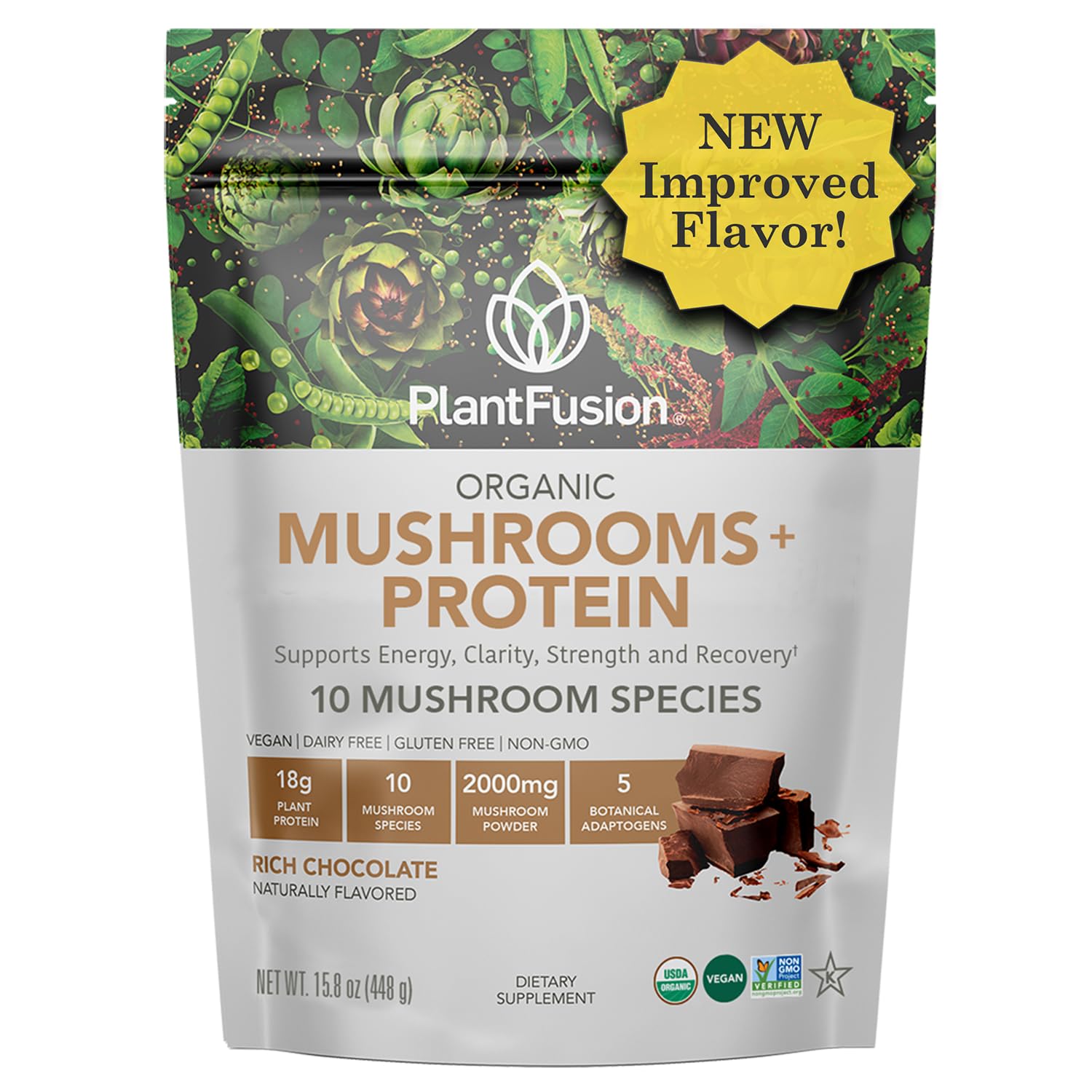 PlantFusion Mushroom Protein Powder 454g front view