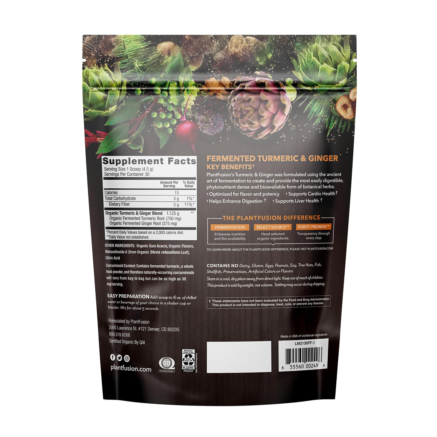 PlantFusion Turmeric & Ginger Drink Mix powder in a glass