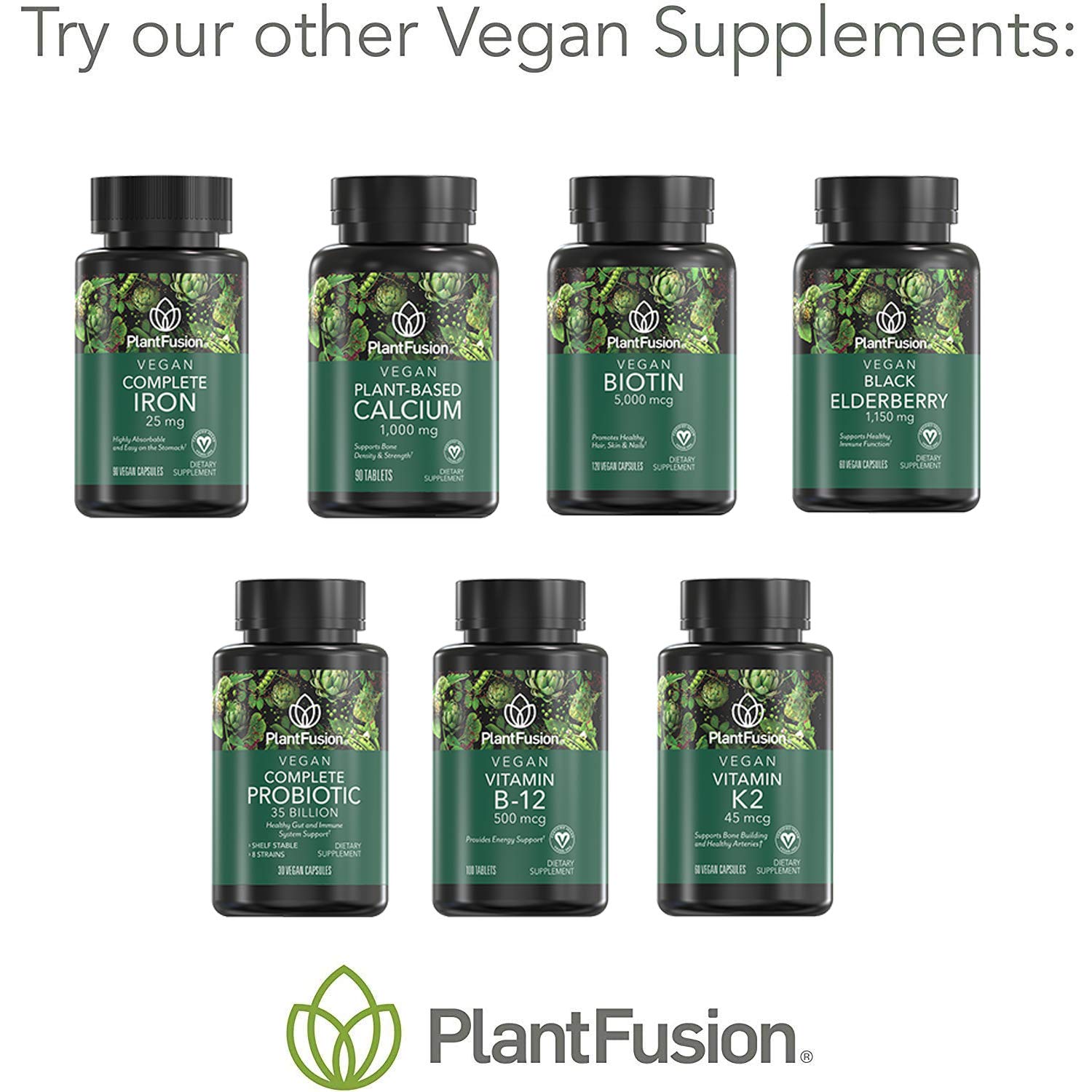 PlantFusion Vegan Biotin Supplement 5000mcg on a wooden table