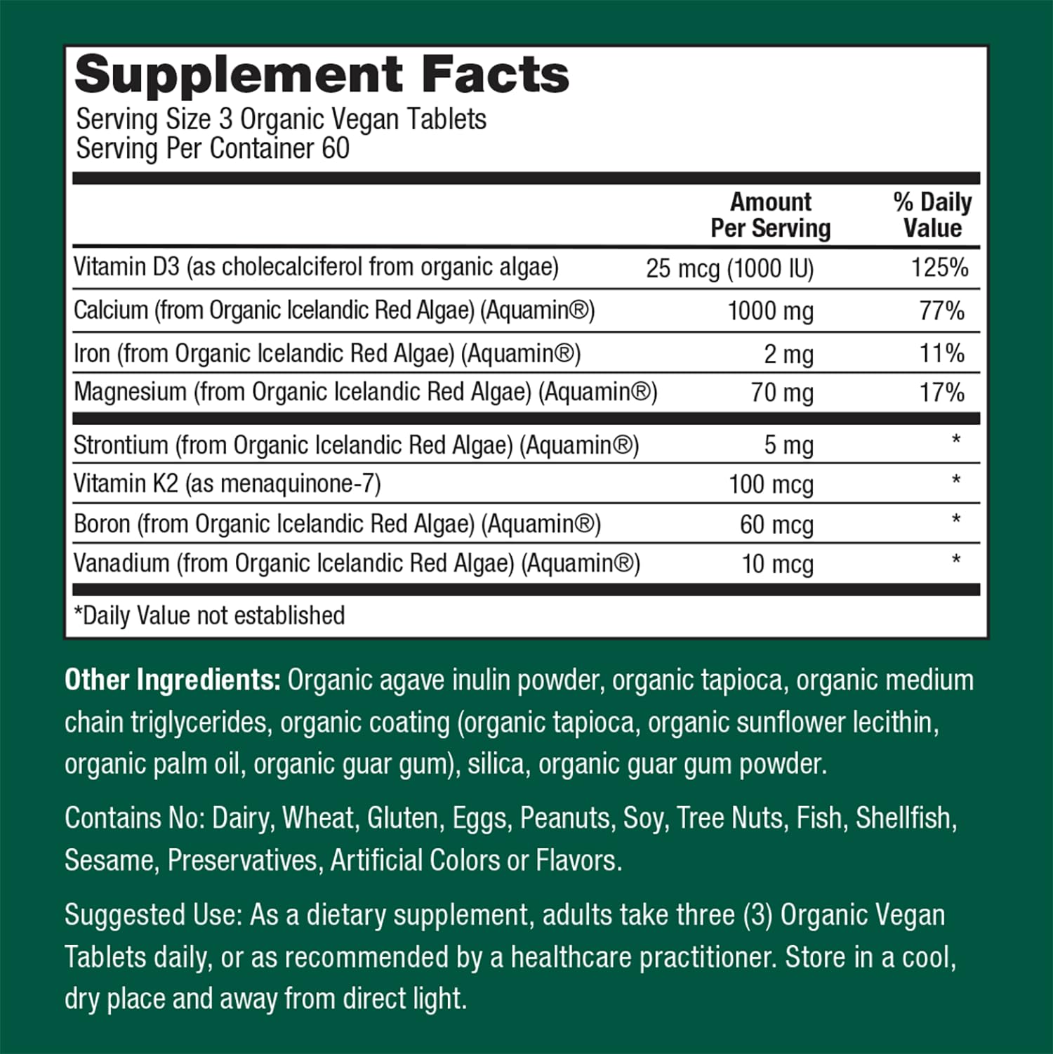 PlantFusion Vegan Calcium Supplement back view with dosage instructions
