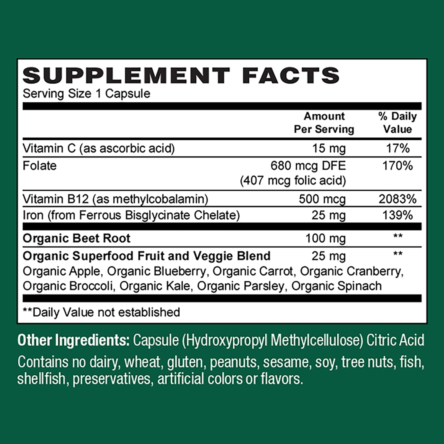 PlantFusion Vegan Iron Supplement with organic fruits and vegetables