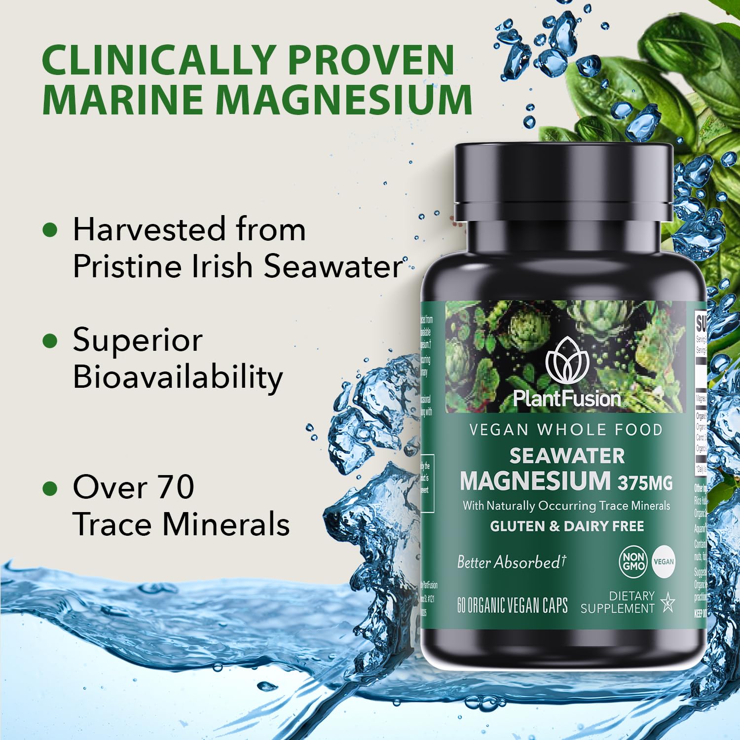 PlantFusion Whole Food Magnesium 68g back view with ingredient list