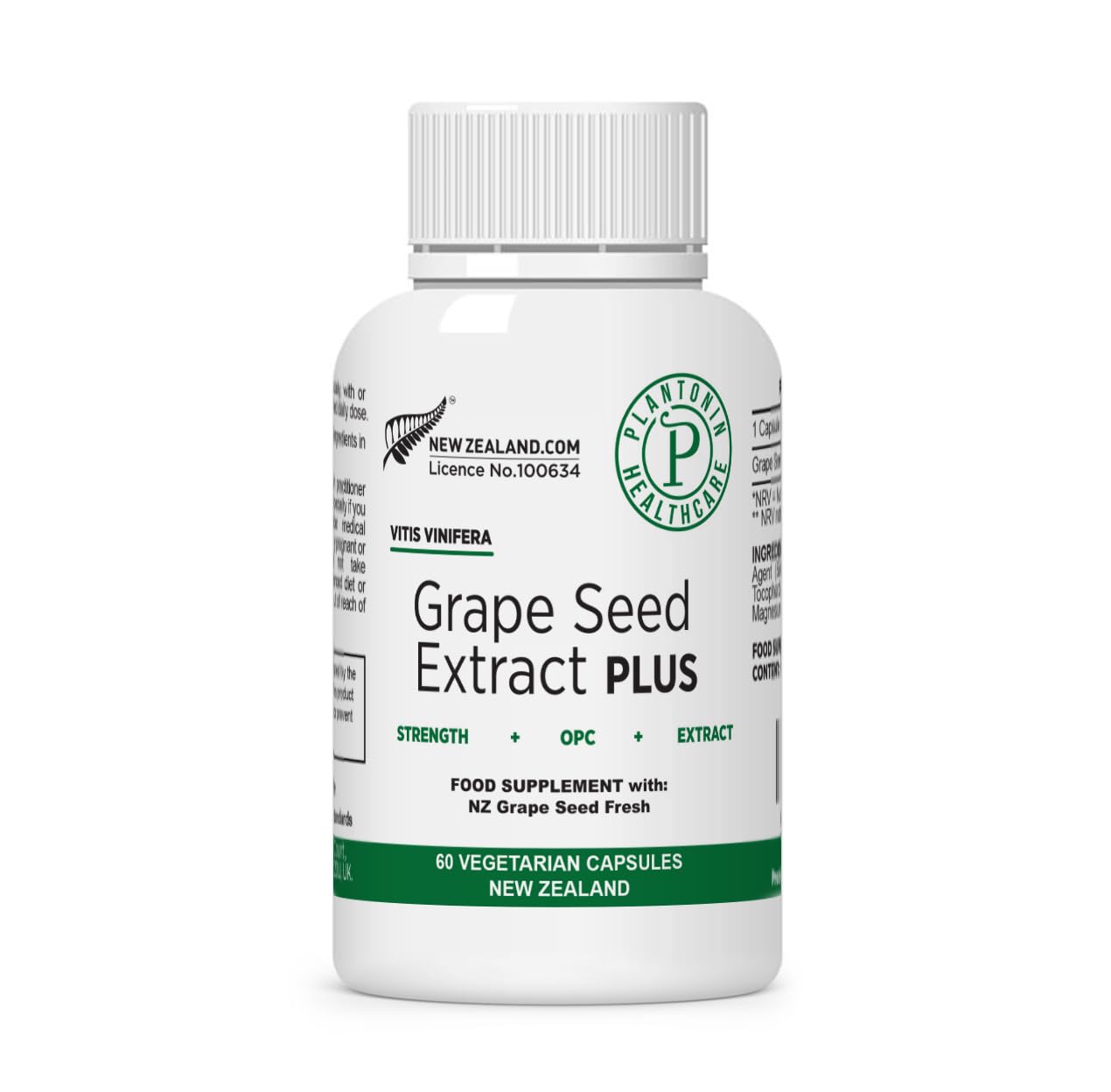 Plantonin Grape Seed Extract Plus 60 vegan capsules front view