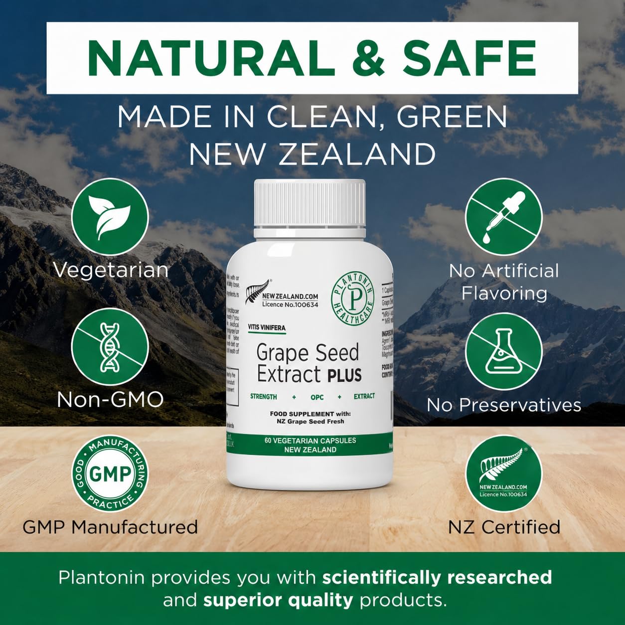 Plantonin Grape Seed Extract Plus bottle with label