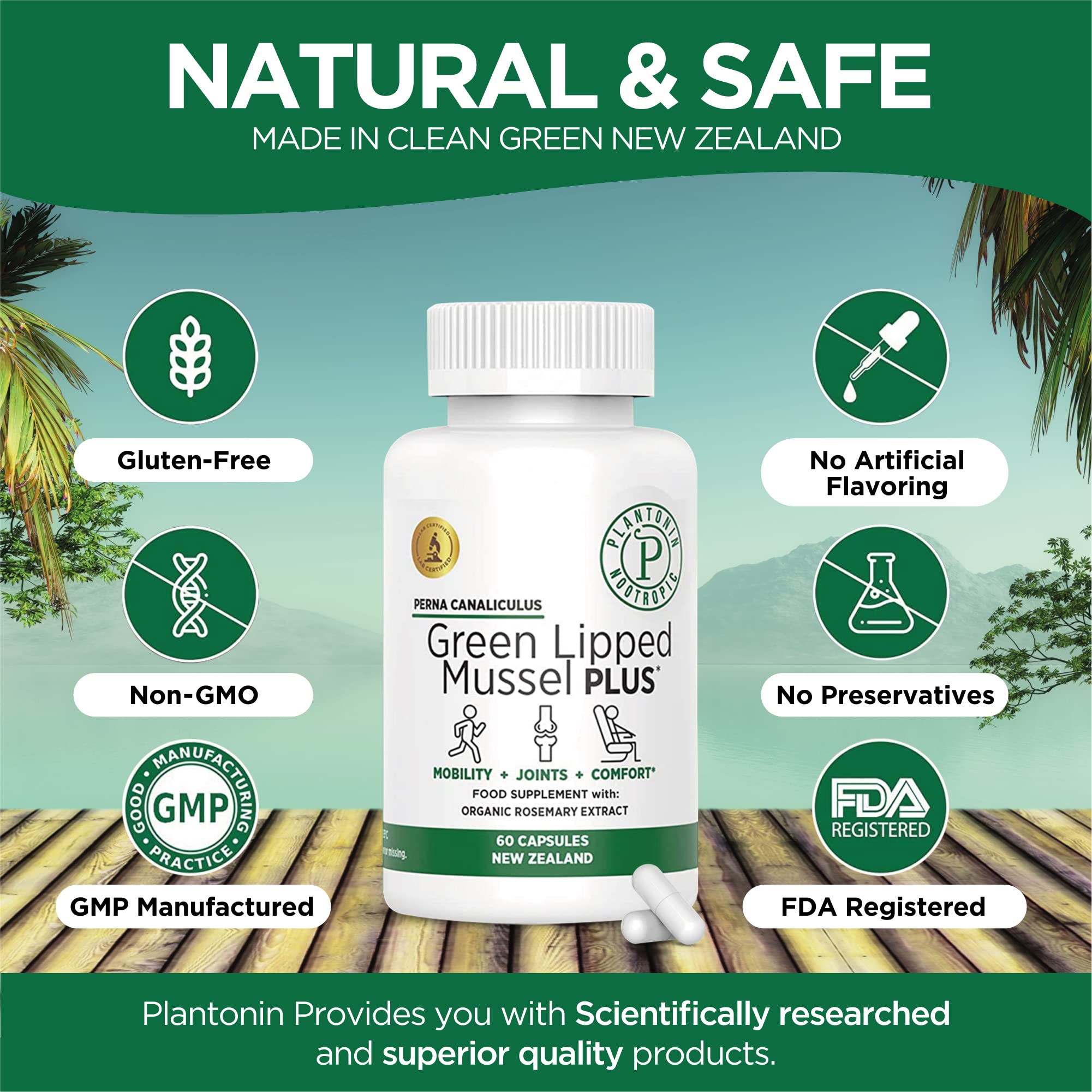 Plantonin Green Lipped Mussel Capsules 760mg side view