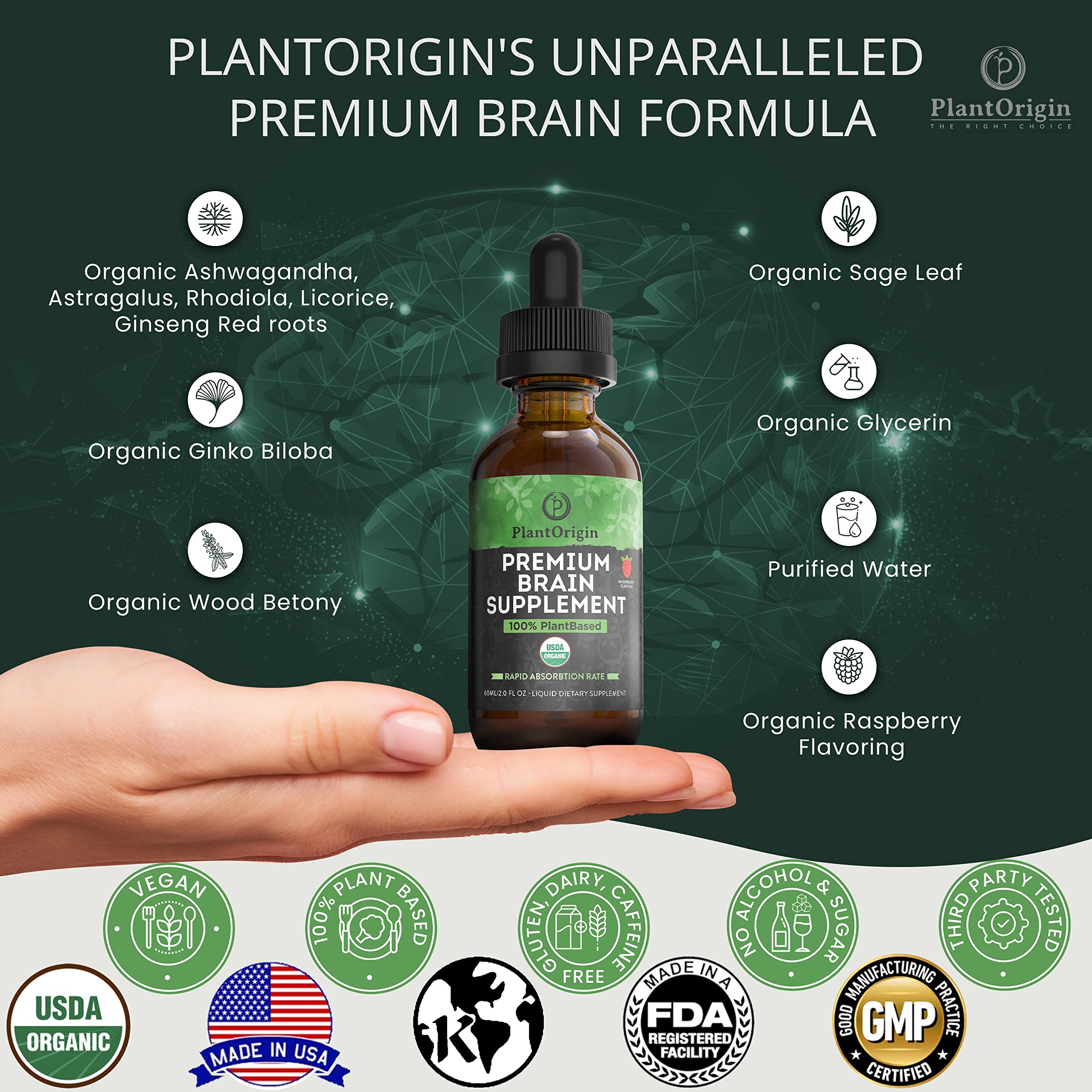 PLANTORIGIN Ginkgo Biloba Liquid Drops bottle with dropper