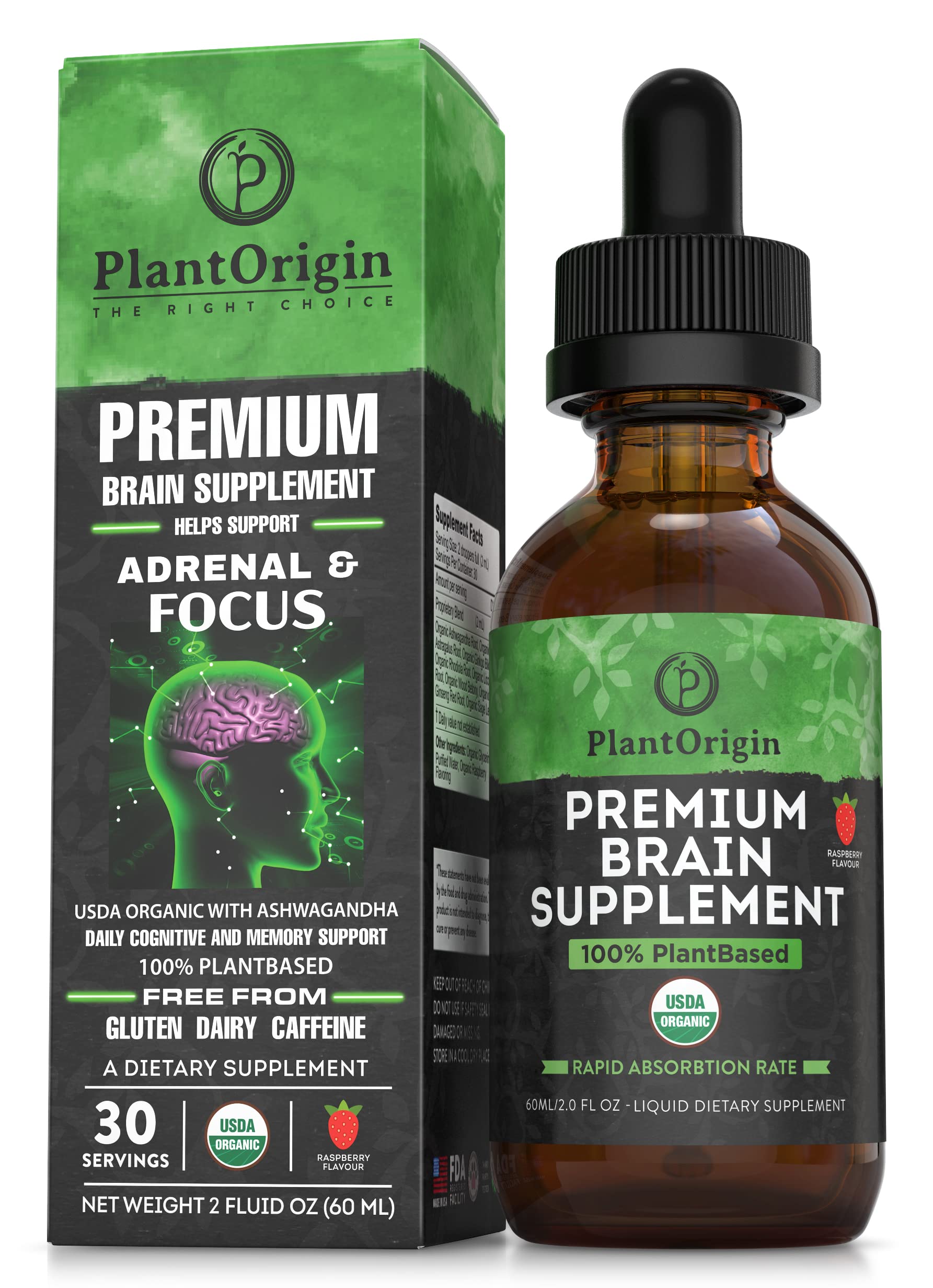PLANTORIGIN Ginkgo Biloba Liquid Drops front view with packaging