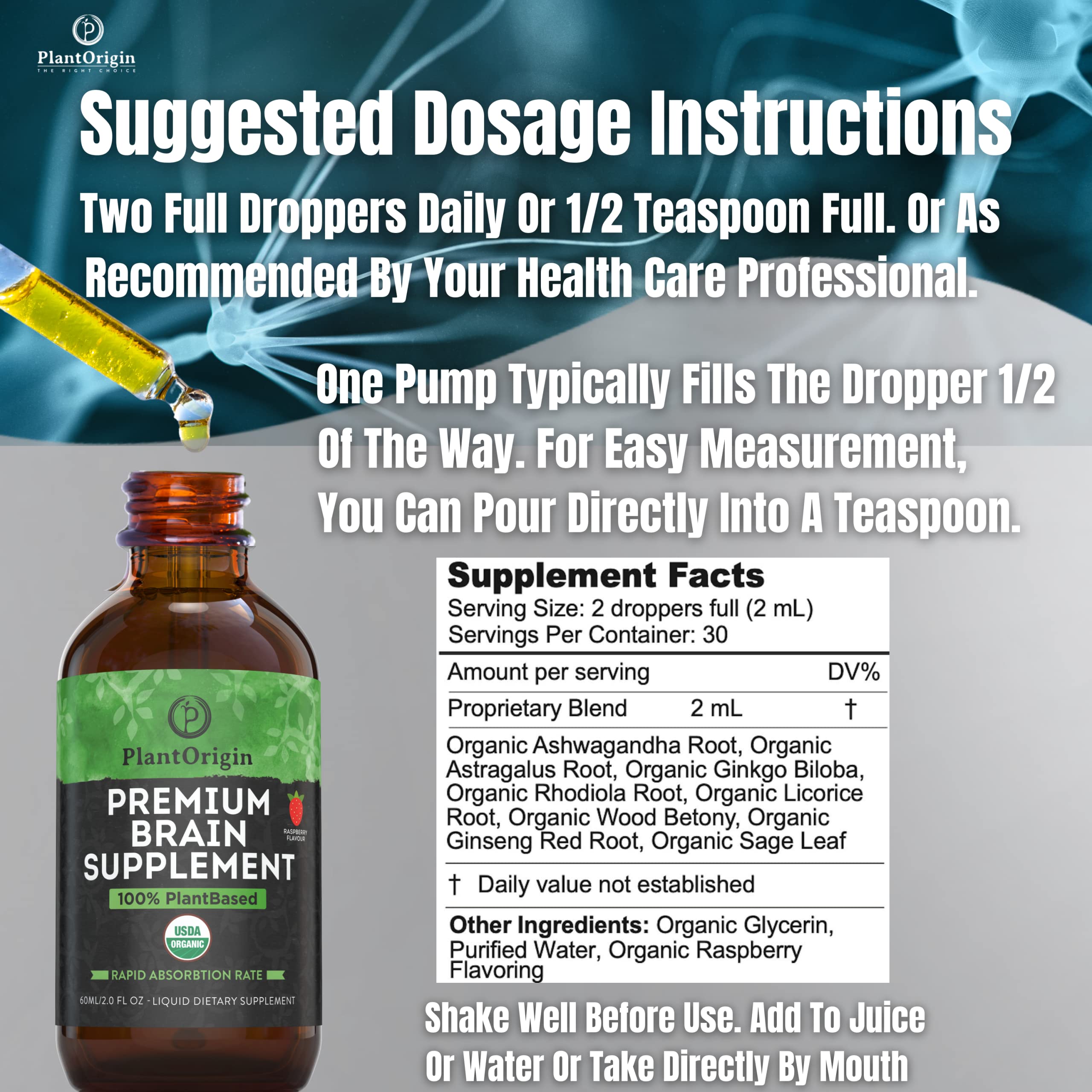 PLANTORIGIN Ginkgo Biloba Liquid Drops with measuring spoon