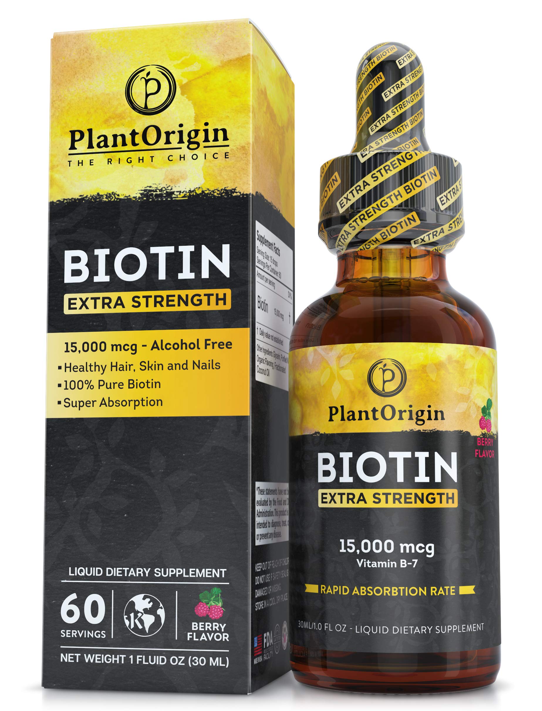 PLANTORIGIN Liquid Biotin 15,000 MCG front view