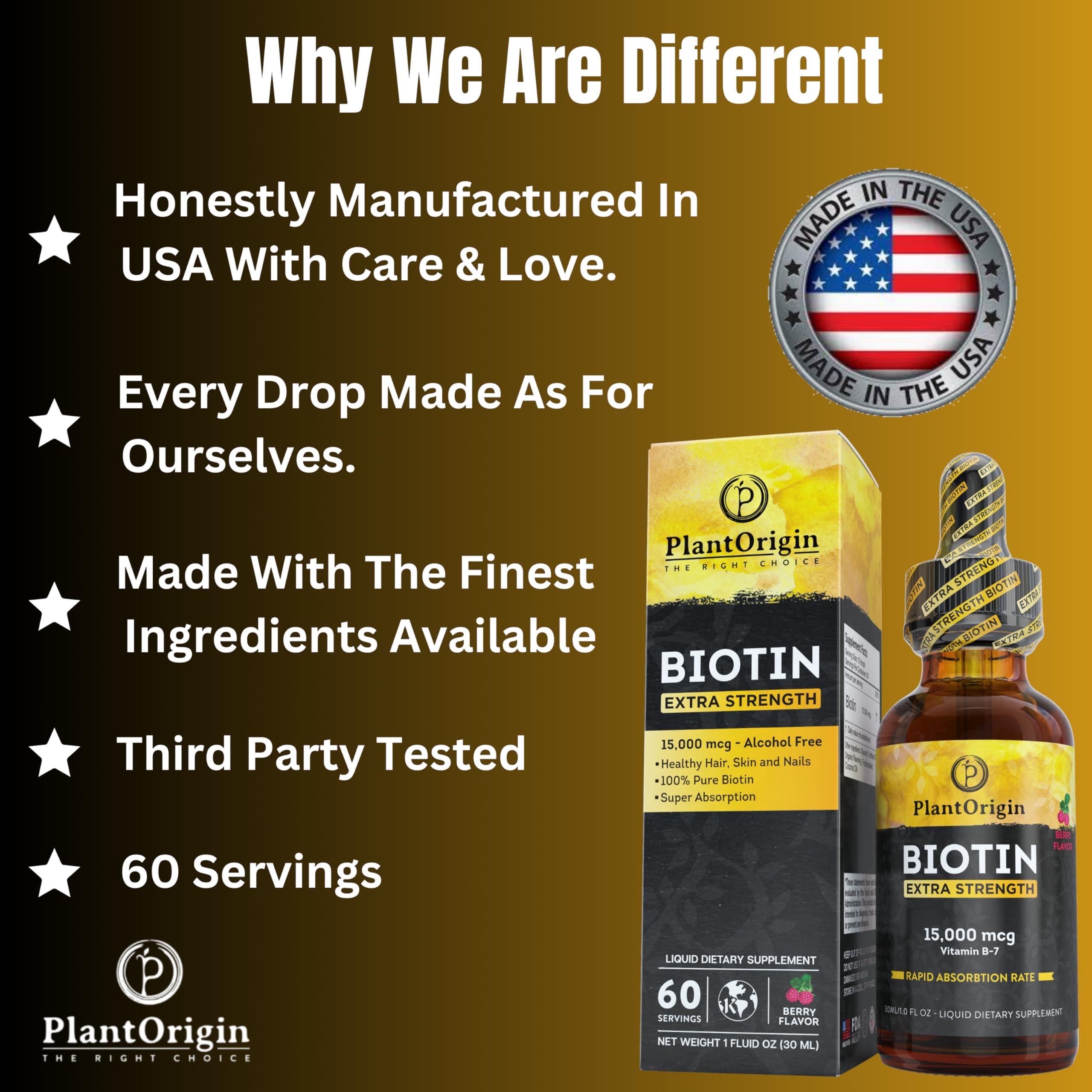 PLANTORIGIN Liquid Biotin 15,000 MCG natural berry flavour