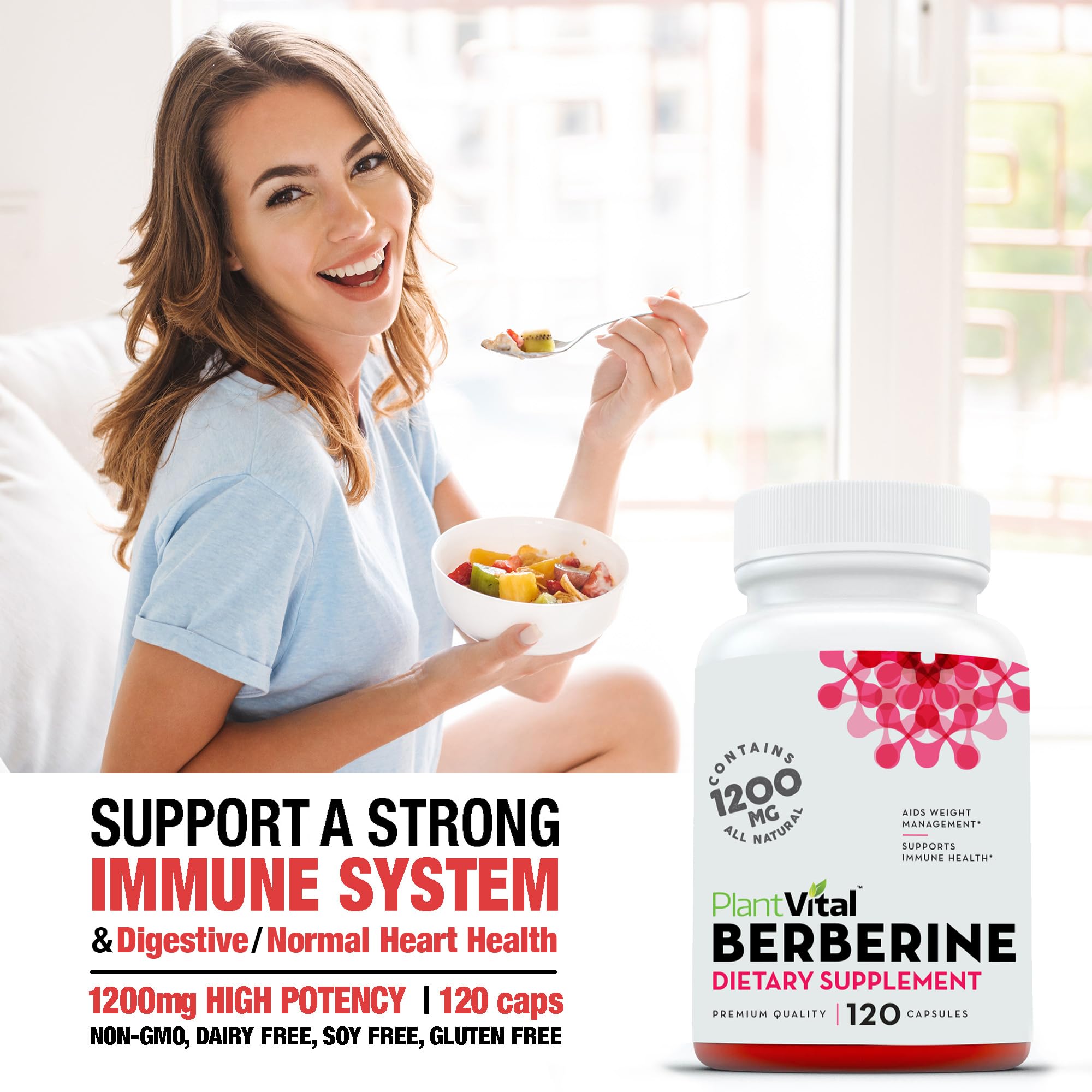 Plantvital Berberine Organic 1200mg Vegan Capsules bottle with label