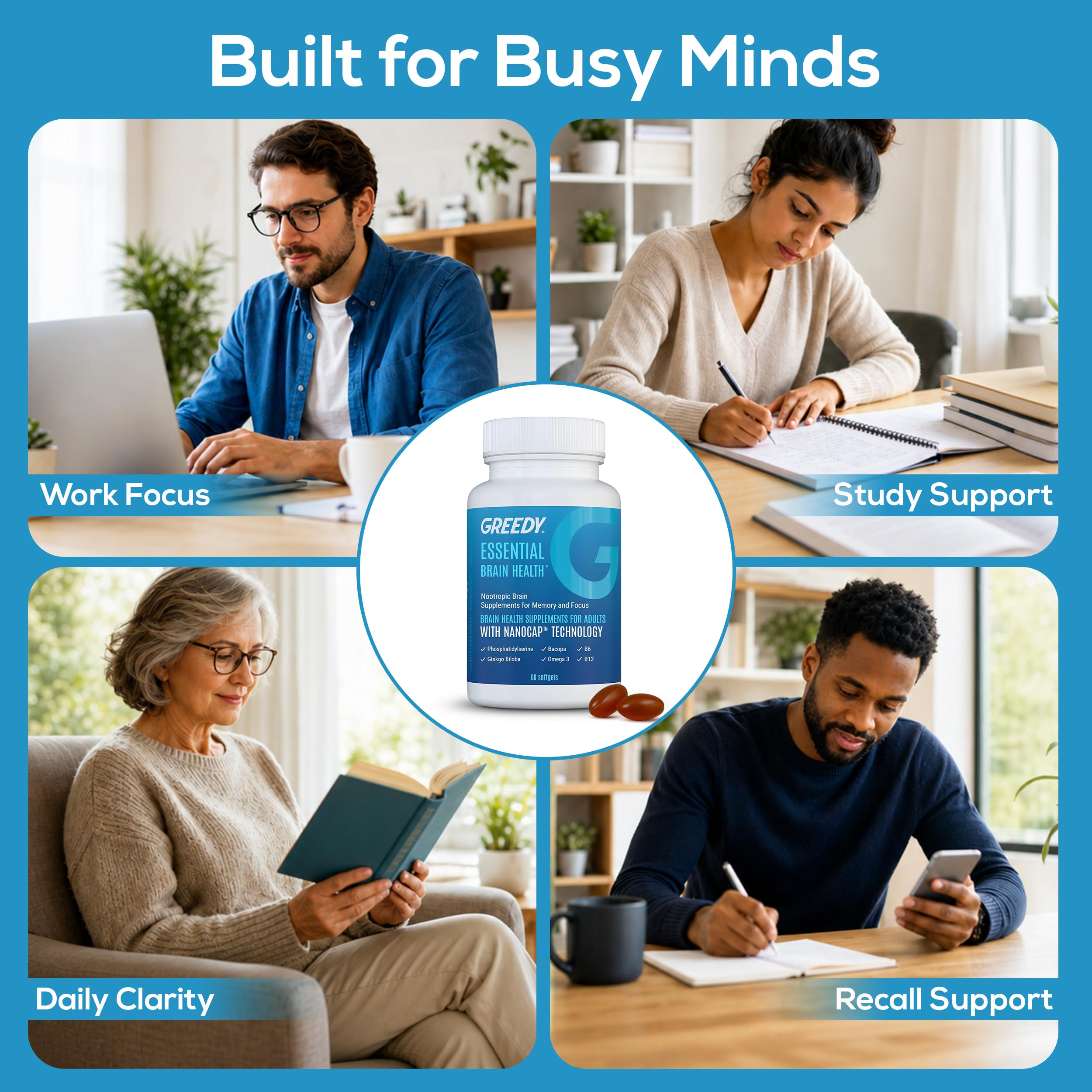 Platinum Health Essential Brain Health softgels with ingredients