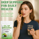 Plaxssuss Oregano Oil and Black Seed Oil Softgels on a table