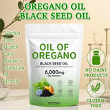 Plaxssuss Oregano Oil and Black Seed Oil Softgels with measuring spoon