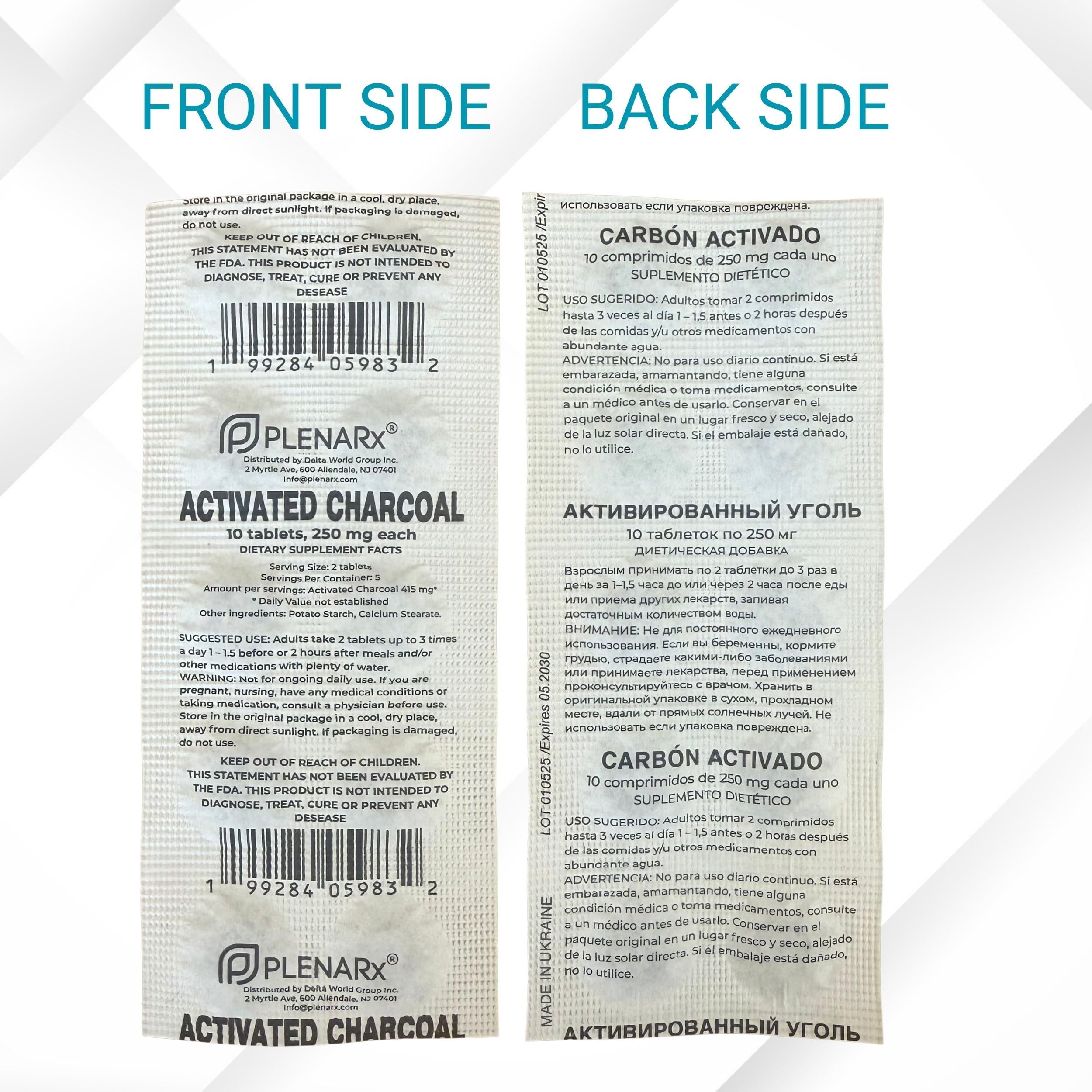 PLENARX Activated Charcoal Tablets blister strip with tablets