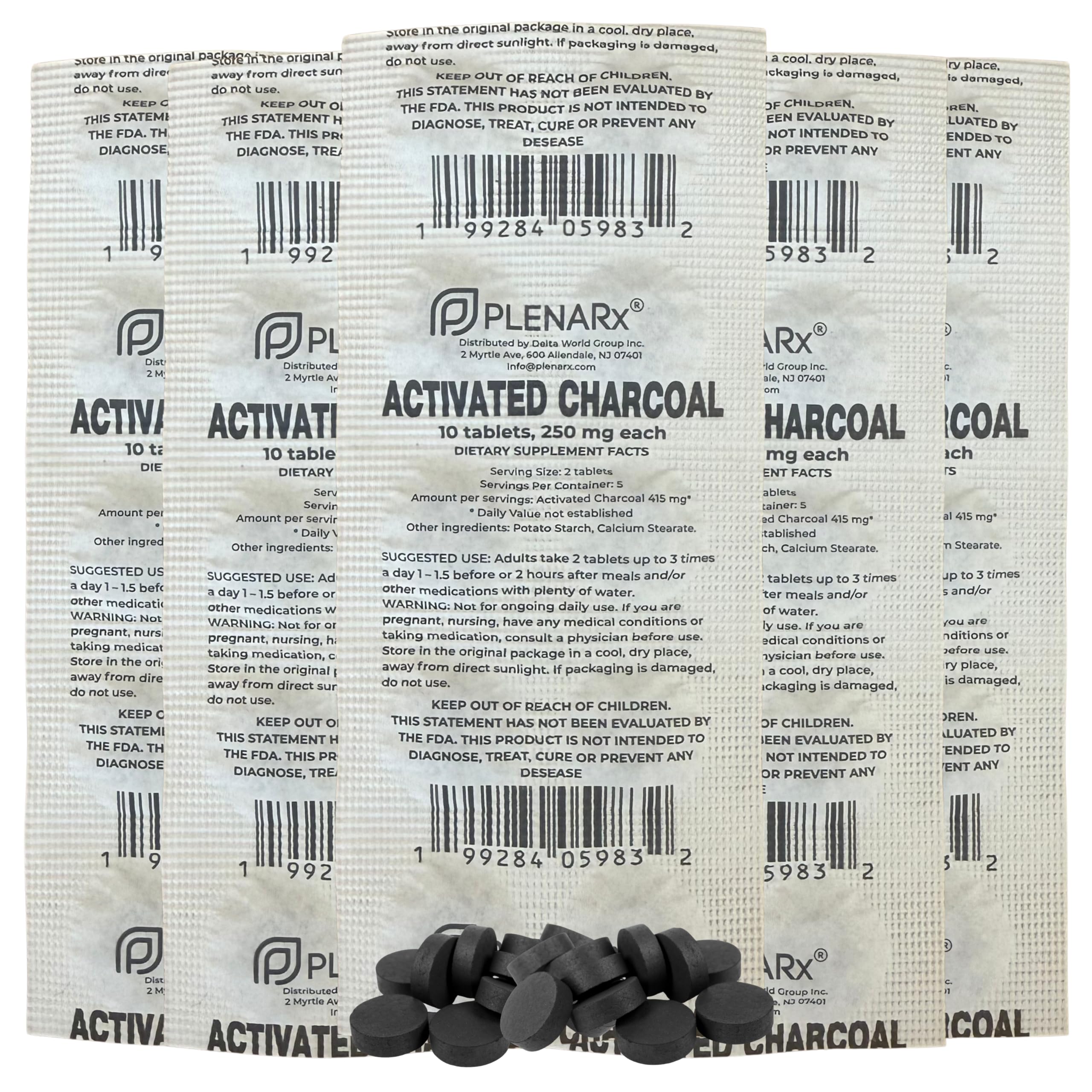 PLENARX Activated Charcoal Tablets front view in packaging