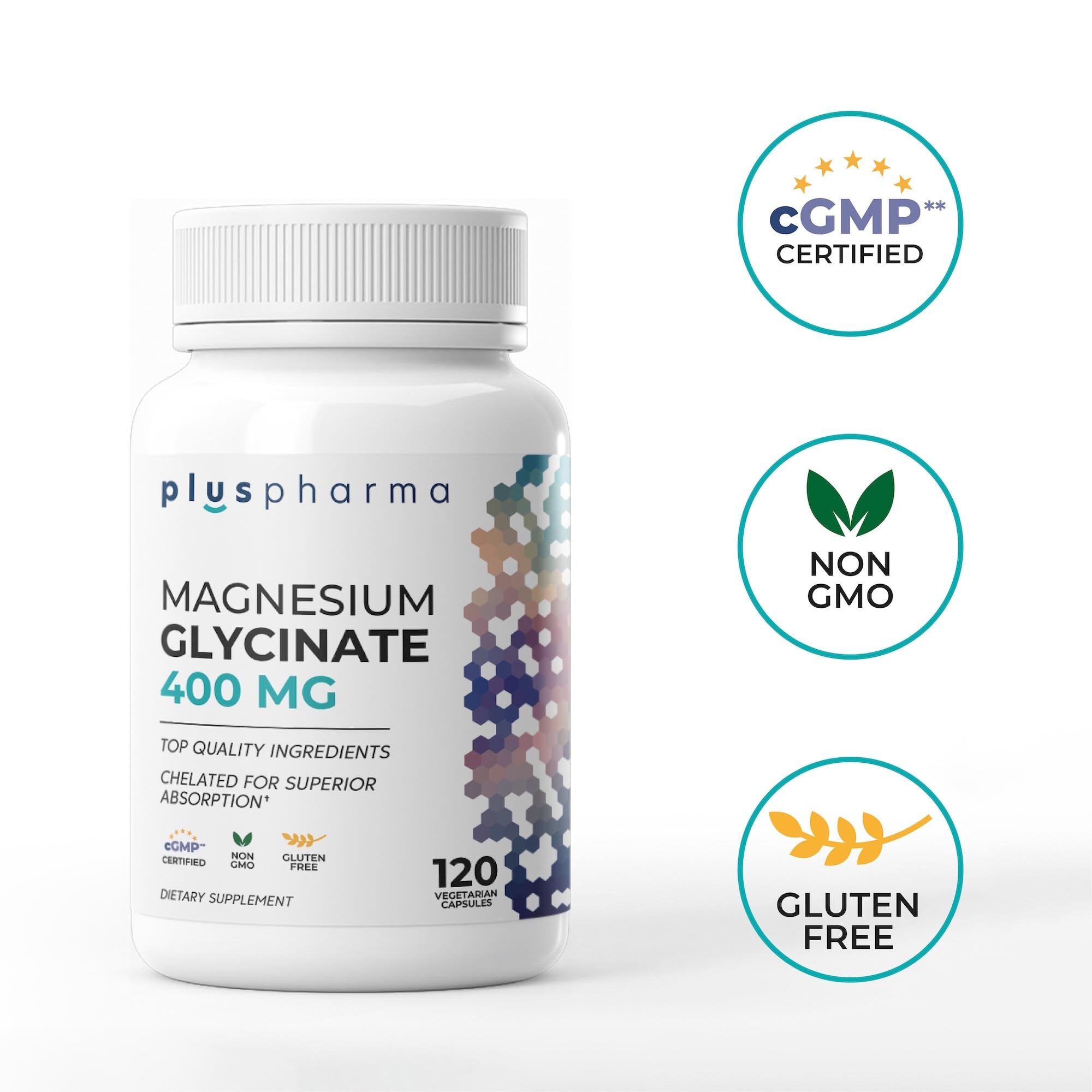 PlusPharma Magnesium Supplement 400mg back view with ingredients